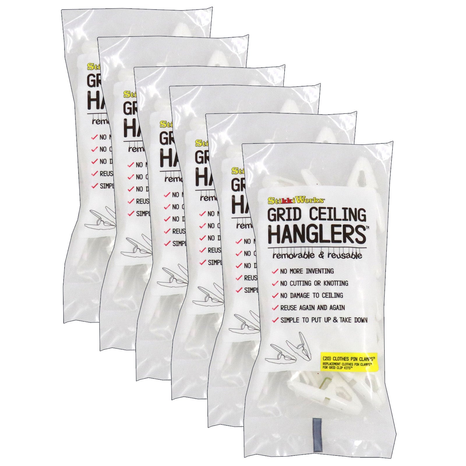 Grid Ceiling Hanglers™ Clothes Pin Clamps™, 20 Per Pack, 6 Packs