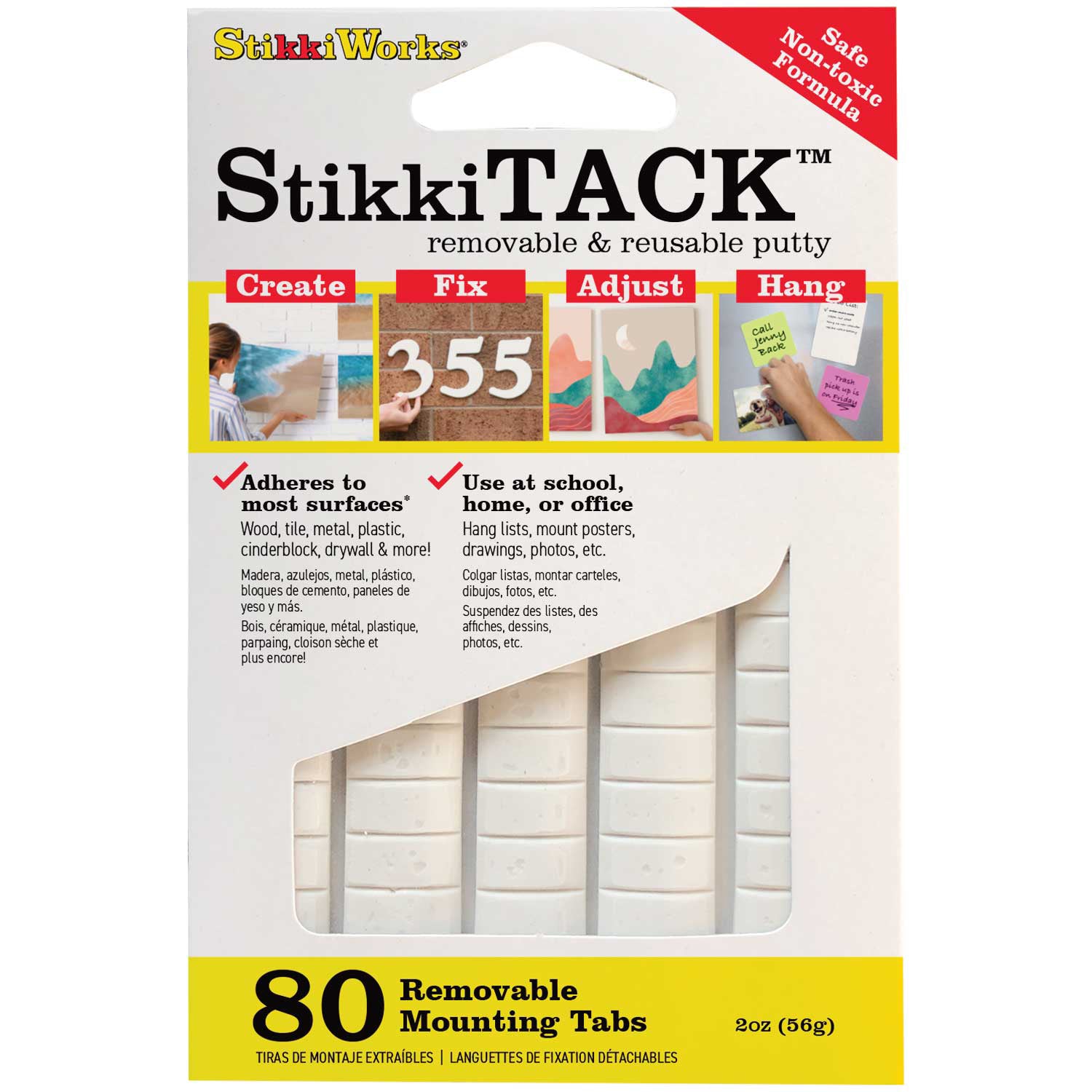 StikkiTack, White, 2 oz./80 Tabs Per Pack, 12 Packs