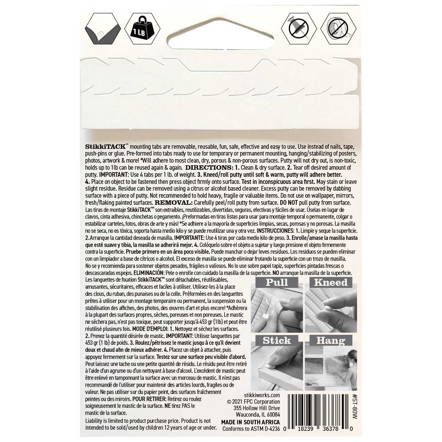 StikkiTack, White, 2 oz./80 Tabs Per Pack, 12 Packs