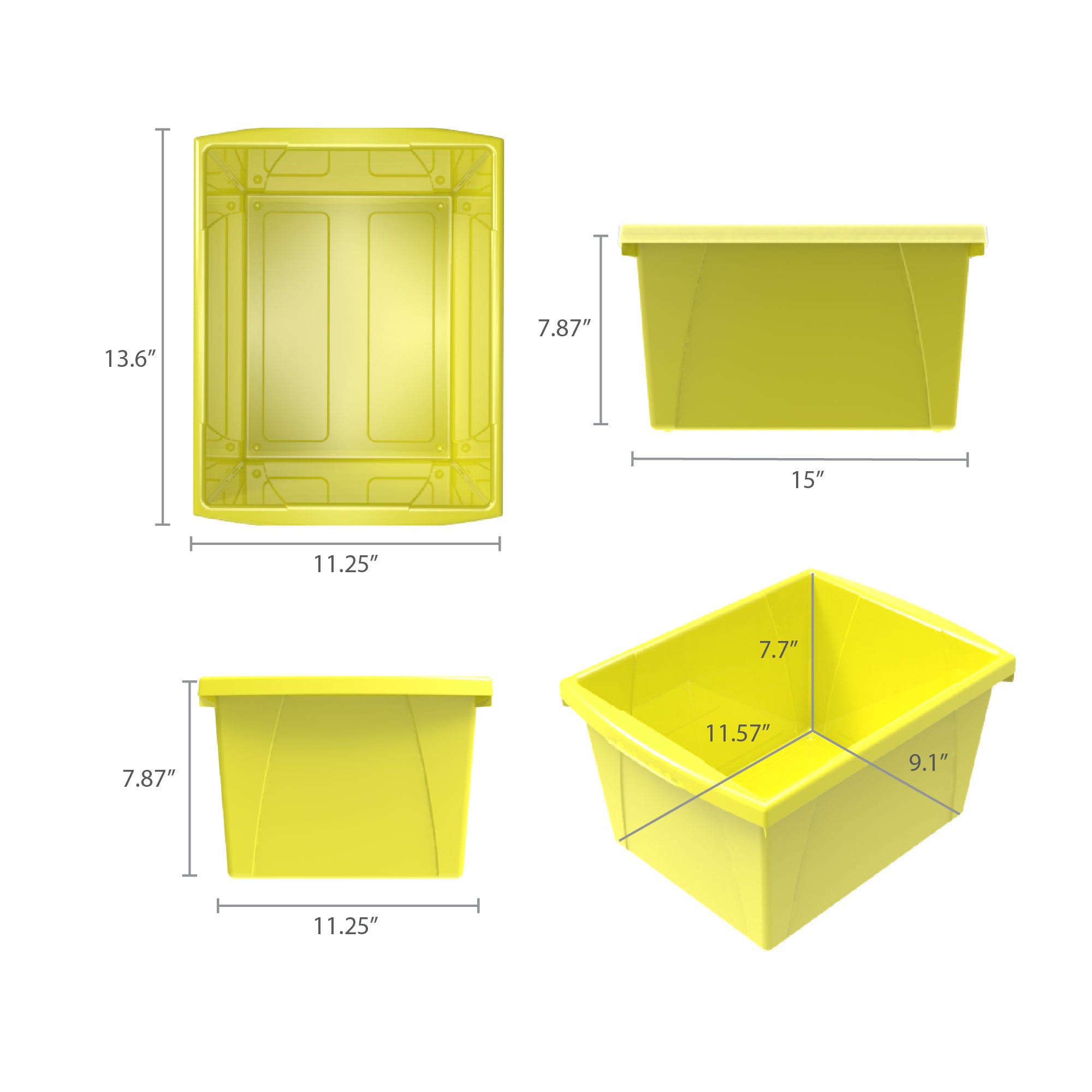 4 Gallon Classroom Storage Bin, Yellow, Pack of 3