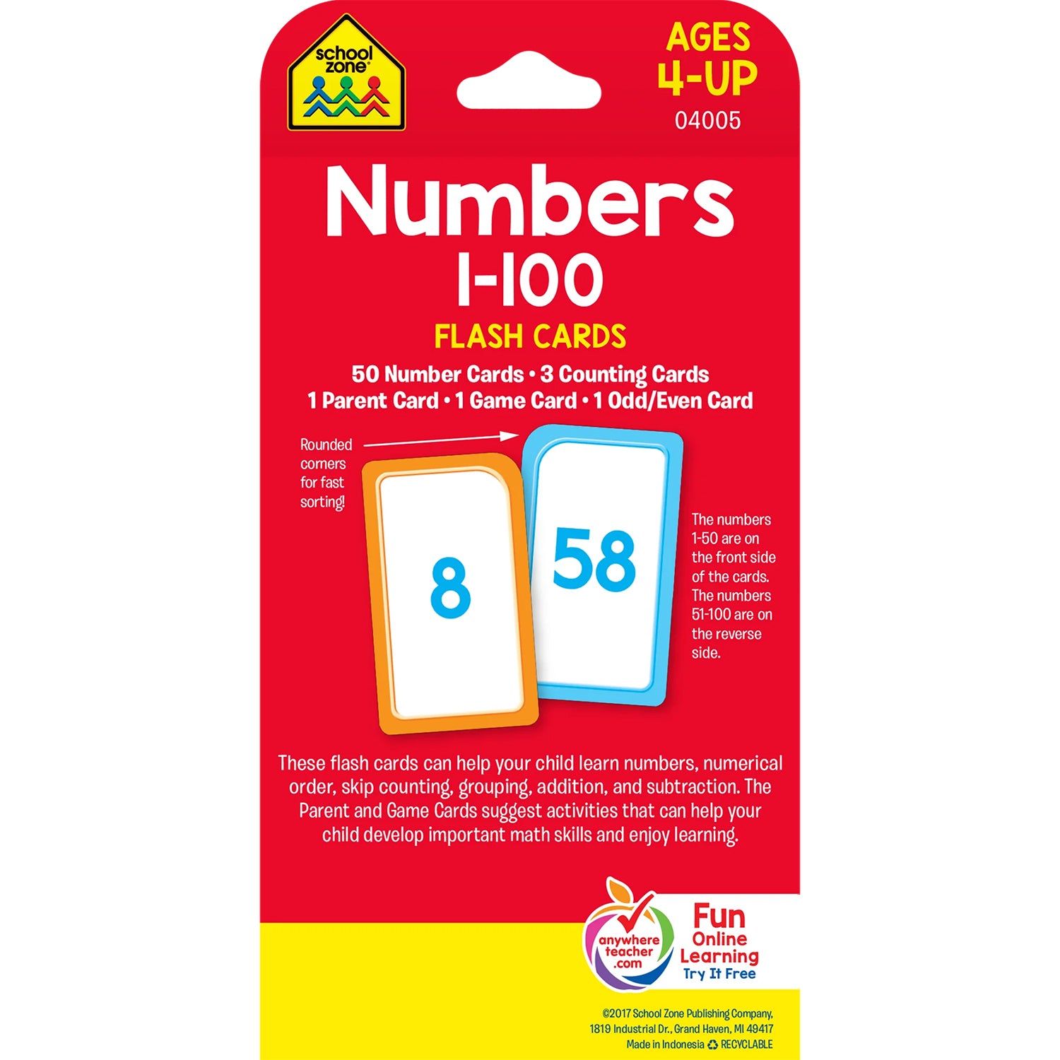 Numbers 1-100 Flash Cards, 6 Packs