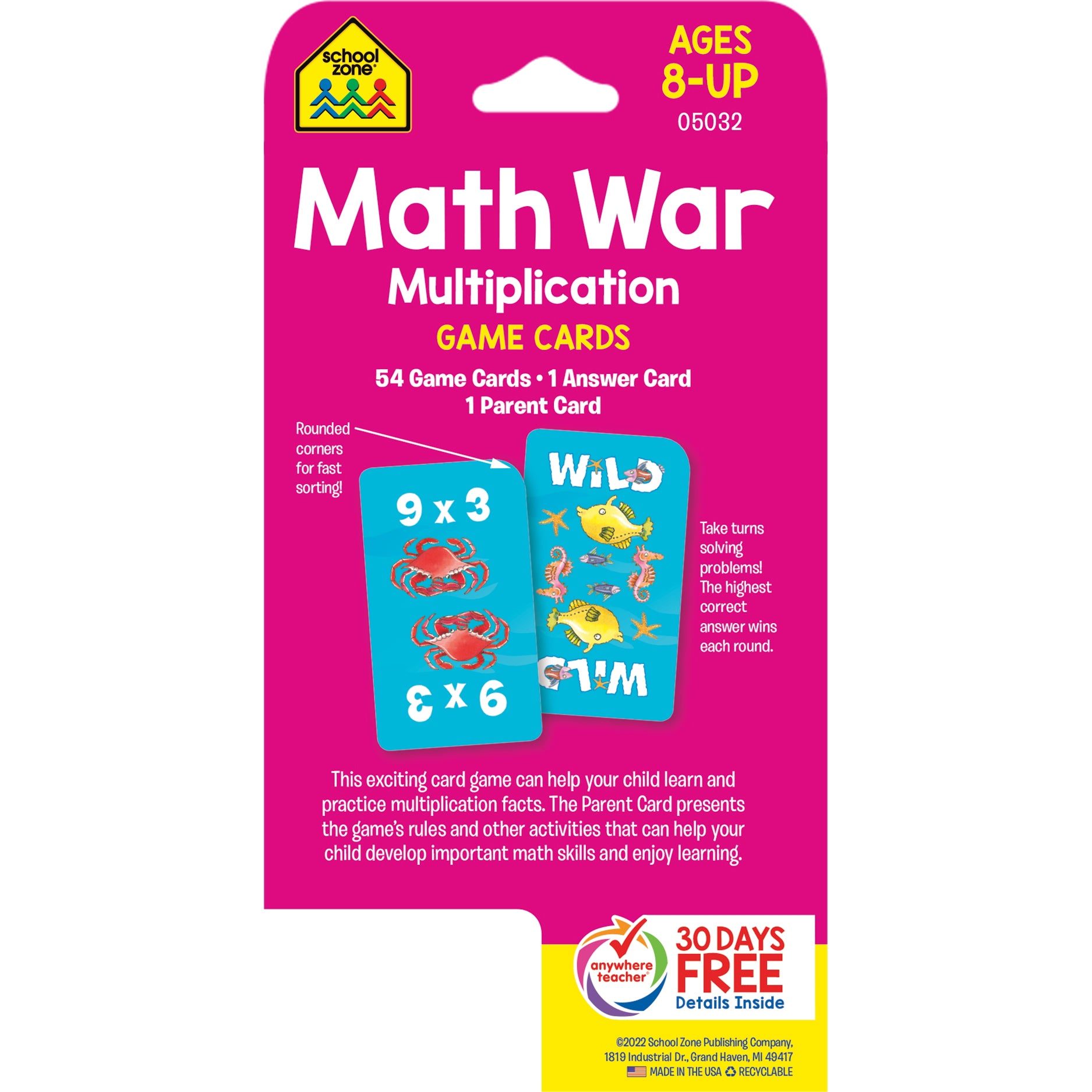 Math War Multiplication Game Cards, 6 Sets