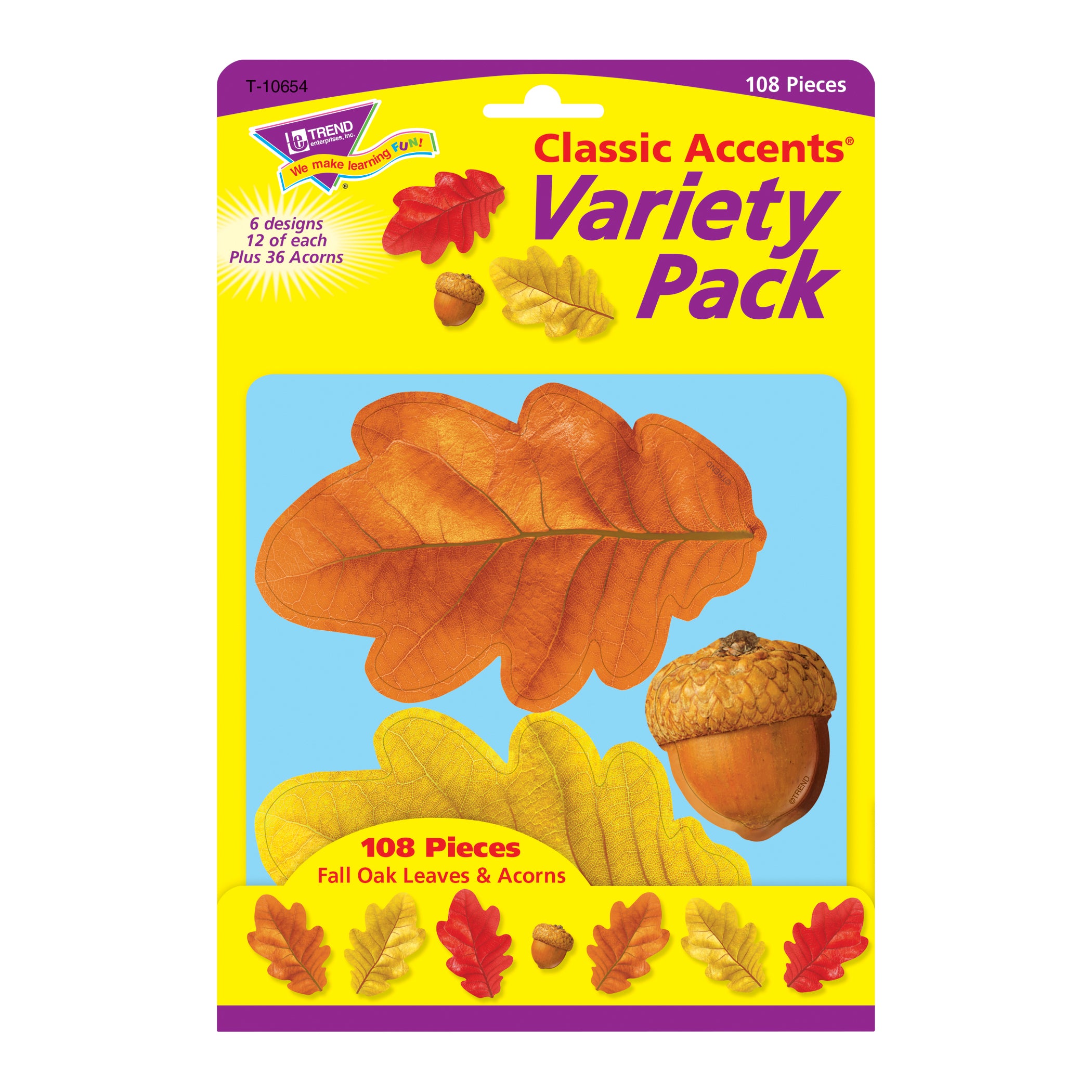 Fall Oak Leaves & Acorns Classic Accents® Variety Pack, 108 Per Pack, 3 Packs - A1 School Supplies