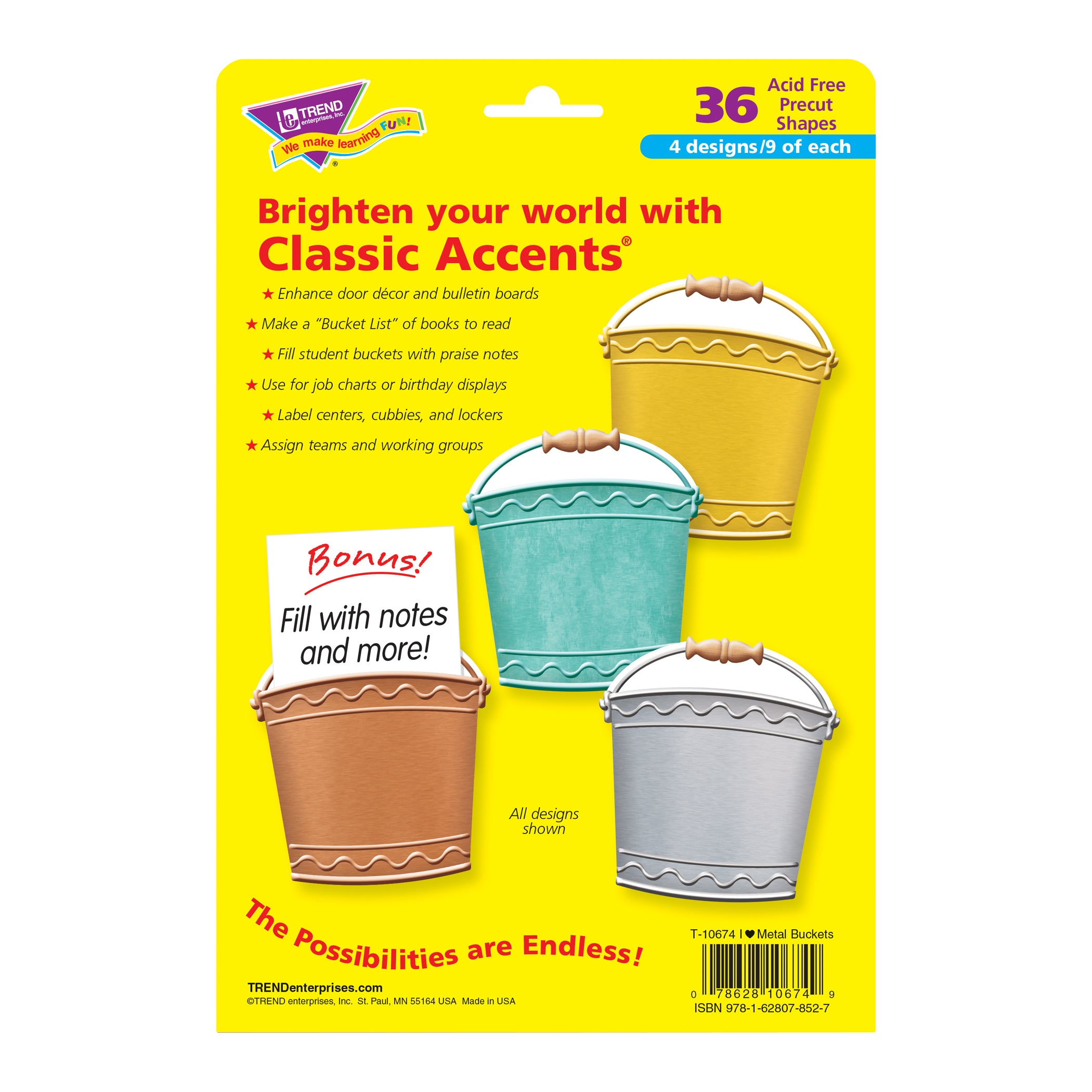 I ♥ Metal Buckets Classic Accents® Variety Pack, 36 Per Pack, 3 Packs