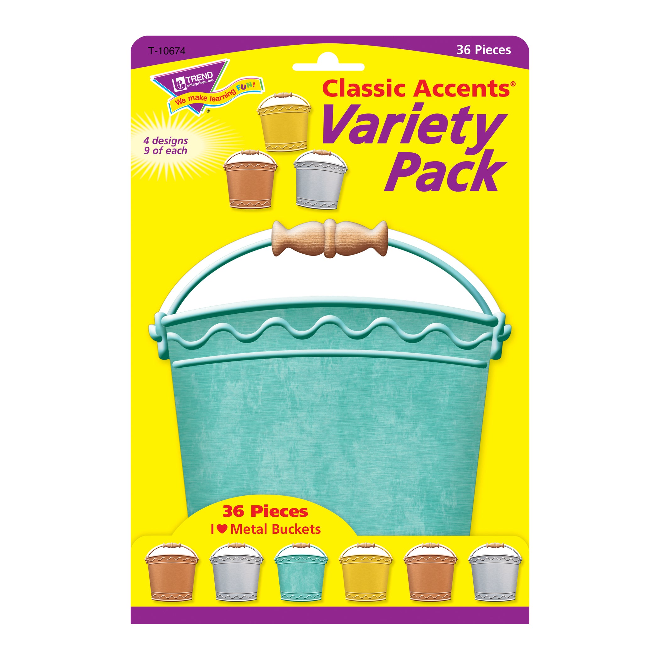 I ♥ Metal Buckets Classic Accents® Variety Pack, 36 Per Pack, 3 Packs