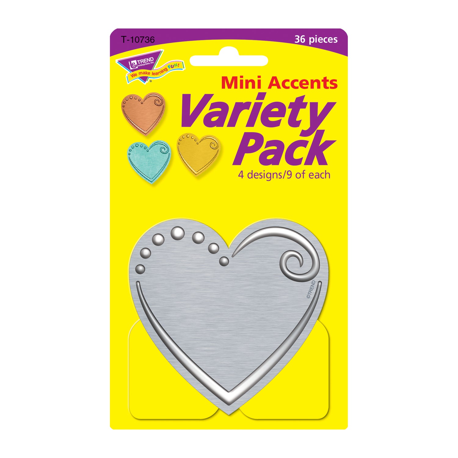 I ♥ Metal™ Hearts Mini Accents Variety Pack, 36 Per Pack, 6 Packs - A1 School Supplies