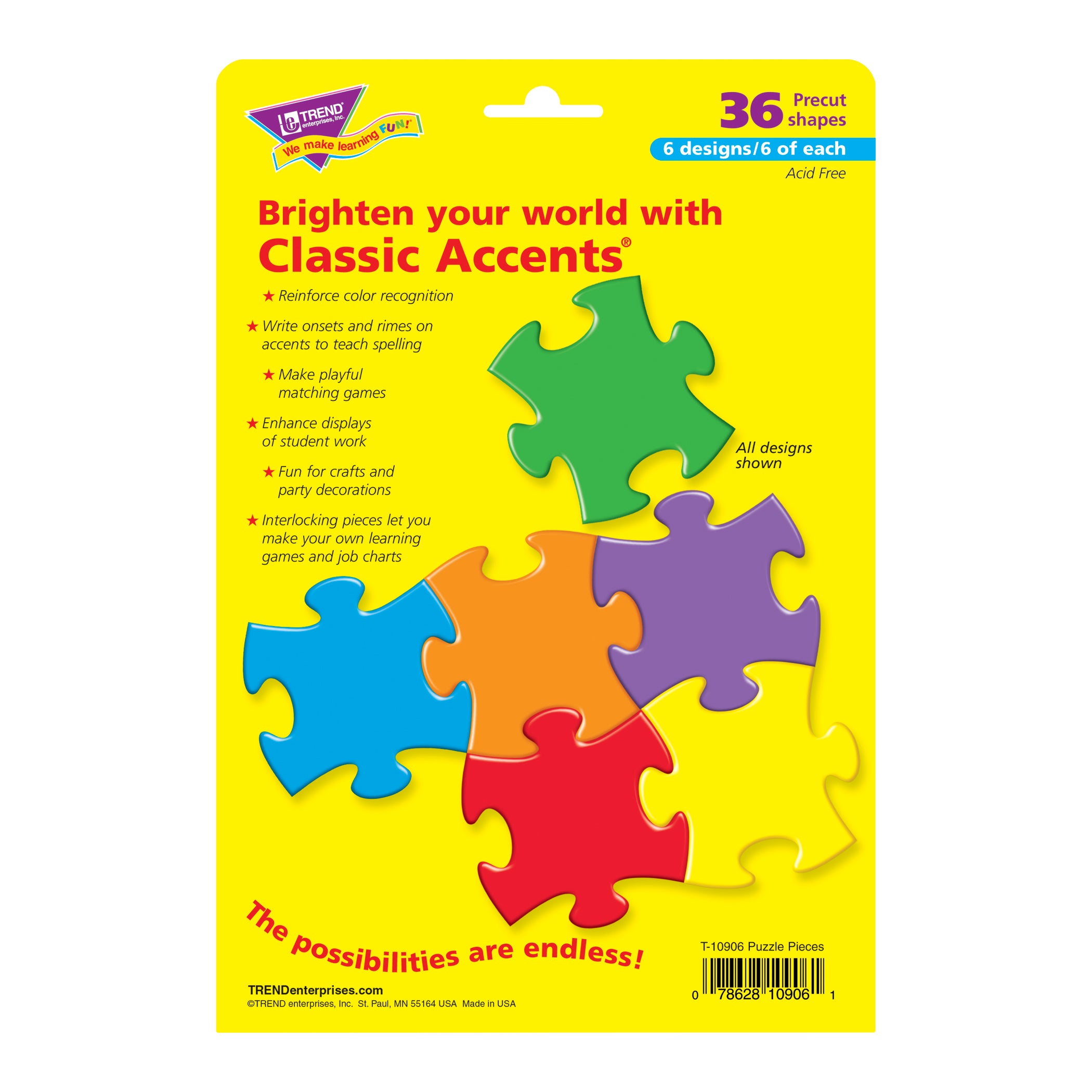 Puzzle Pieces Classic Accents® Variety Pack, 36 Per Pack, 6 Packs