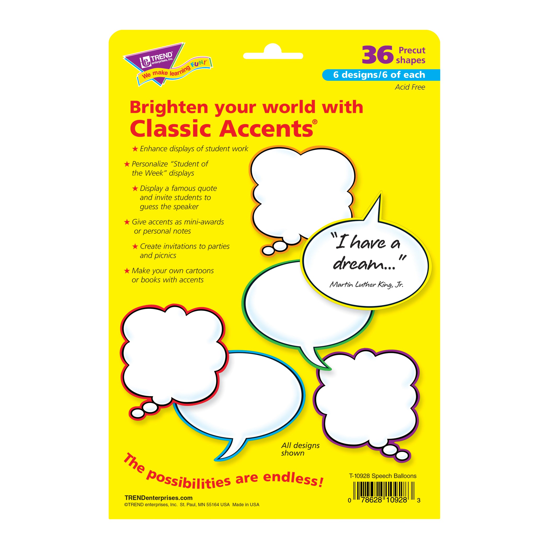 Speech Balloons Classic Accents® Variety Pack, 36 Per Pack, 3 Packs