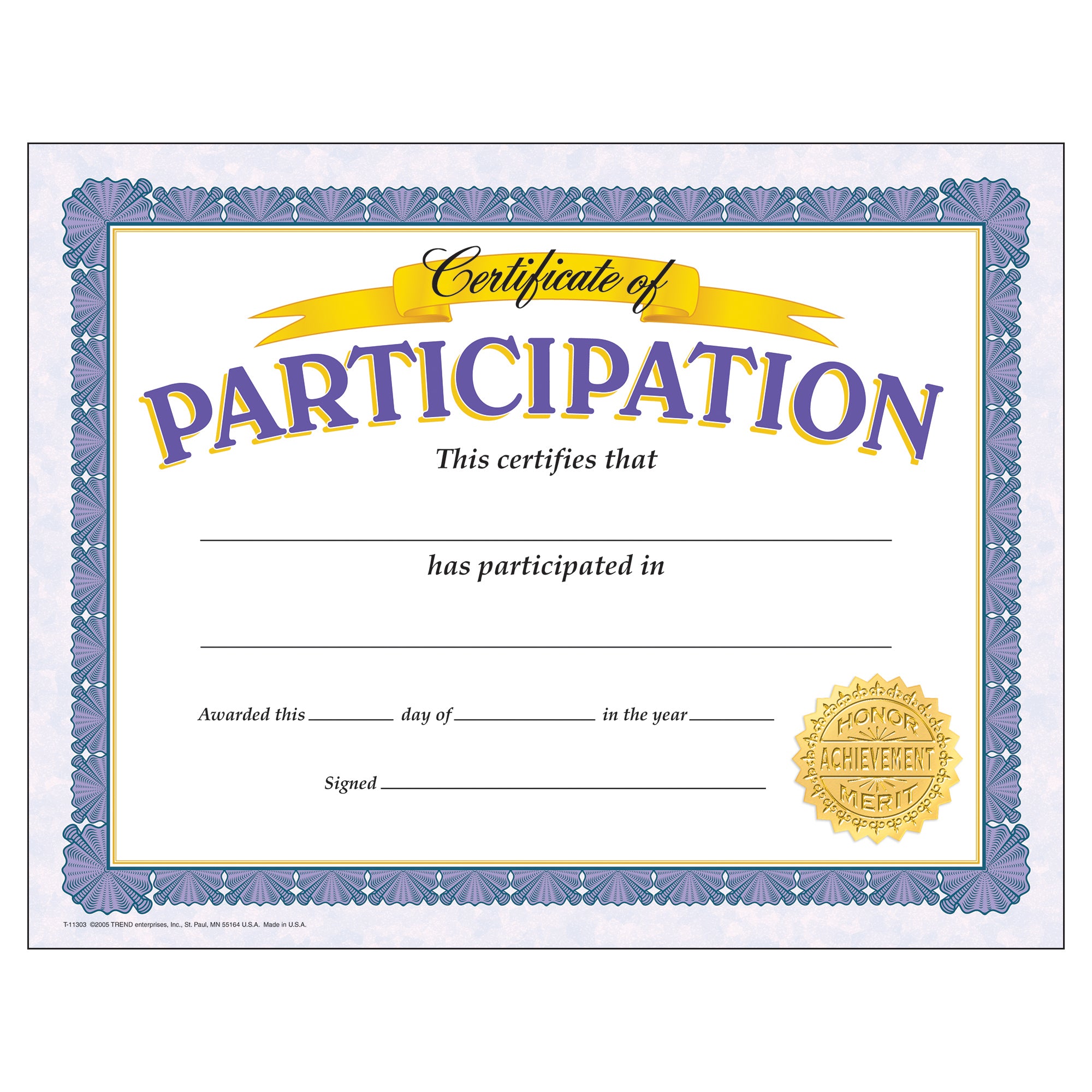 Certificate of Participation Classic Certificates, 30 Per Pack, 6 Packs