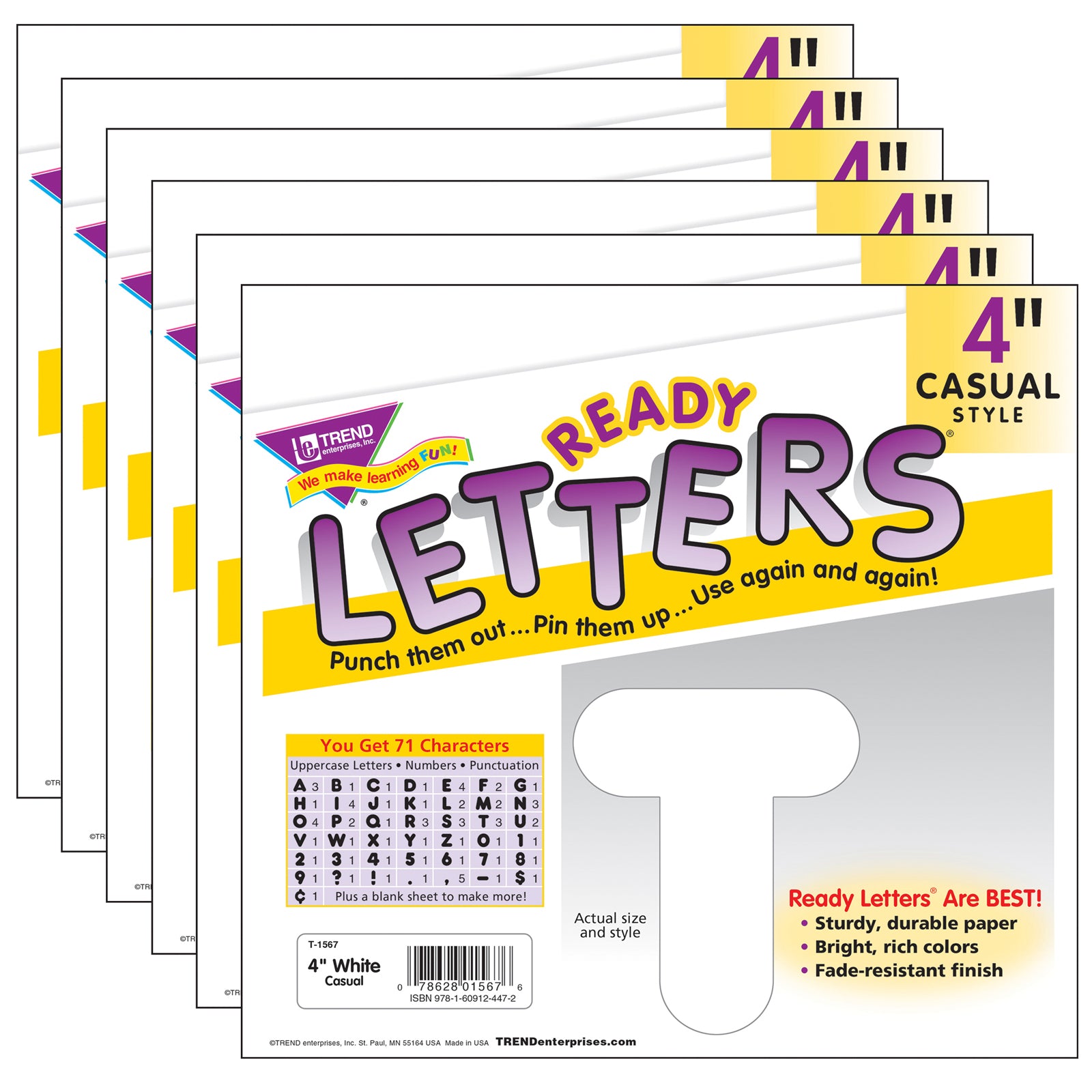 White 4" Casual Uppercase Ready Letters®, 6 Packs