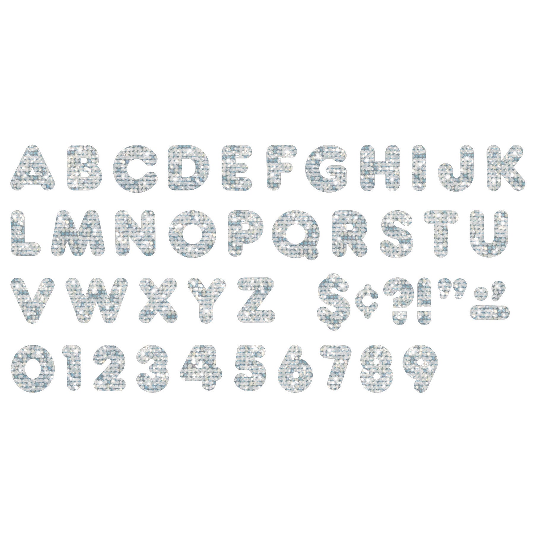 Silver Sparkle 4" Casual Uppercase Ready Letters®, 71 Per Pack, 3 Packs