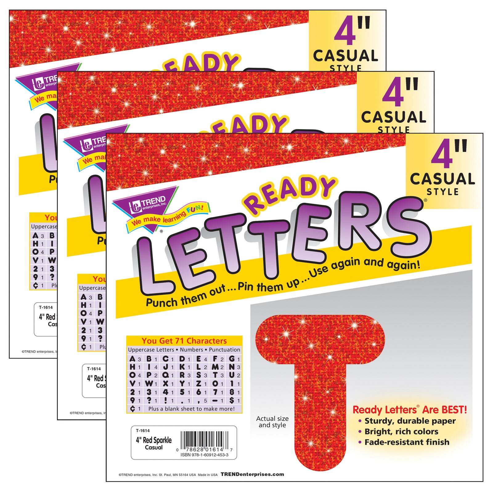 Red Sparkle 4" Casual Uppercase Ready Letters®, 3 Packs