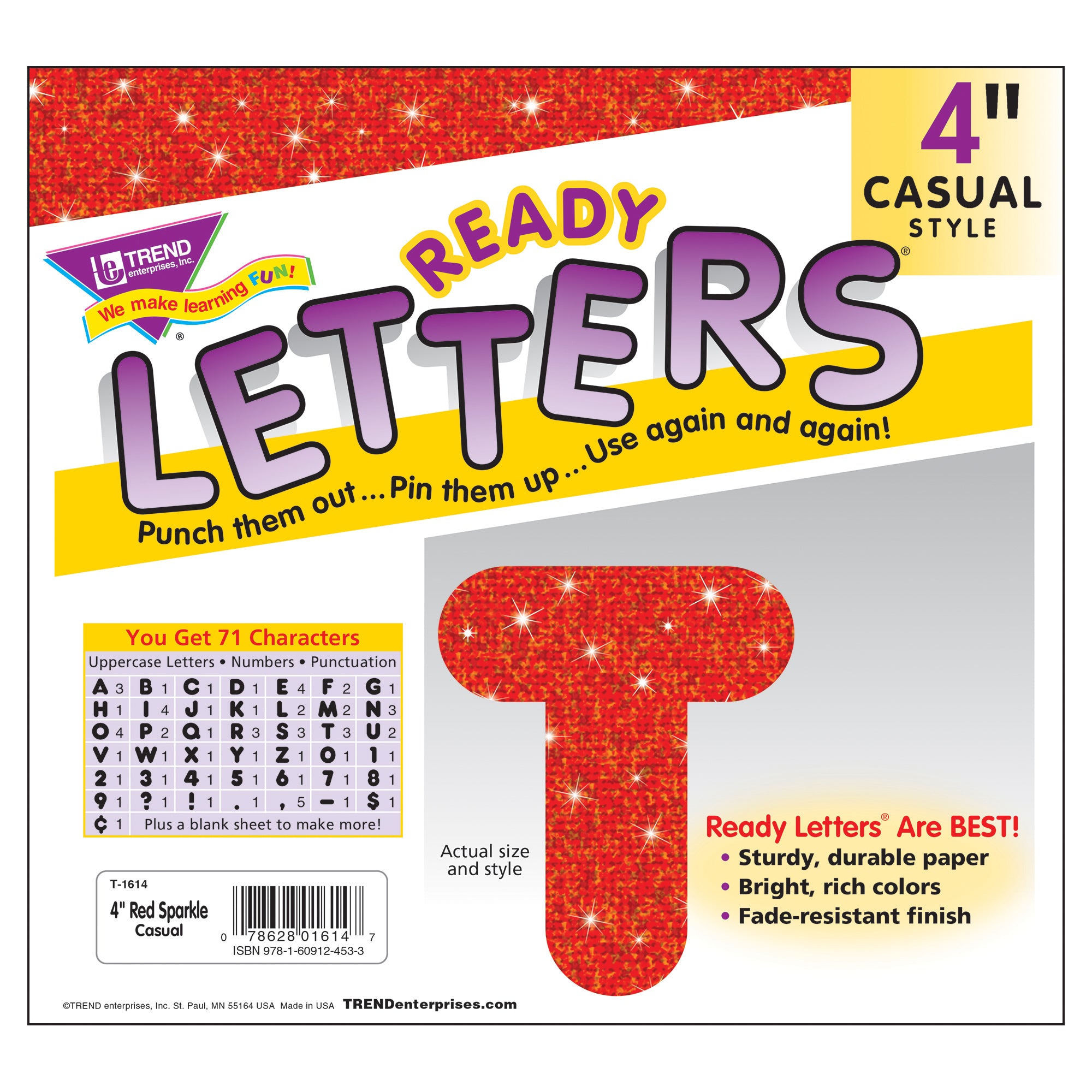 Red Sparkle 4" Casual Uppercase Ready Letters®, 3 Packs