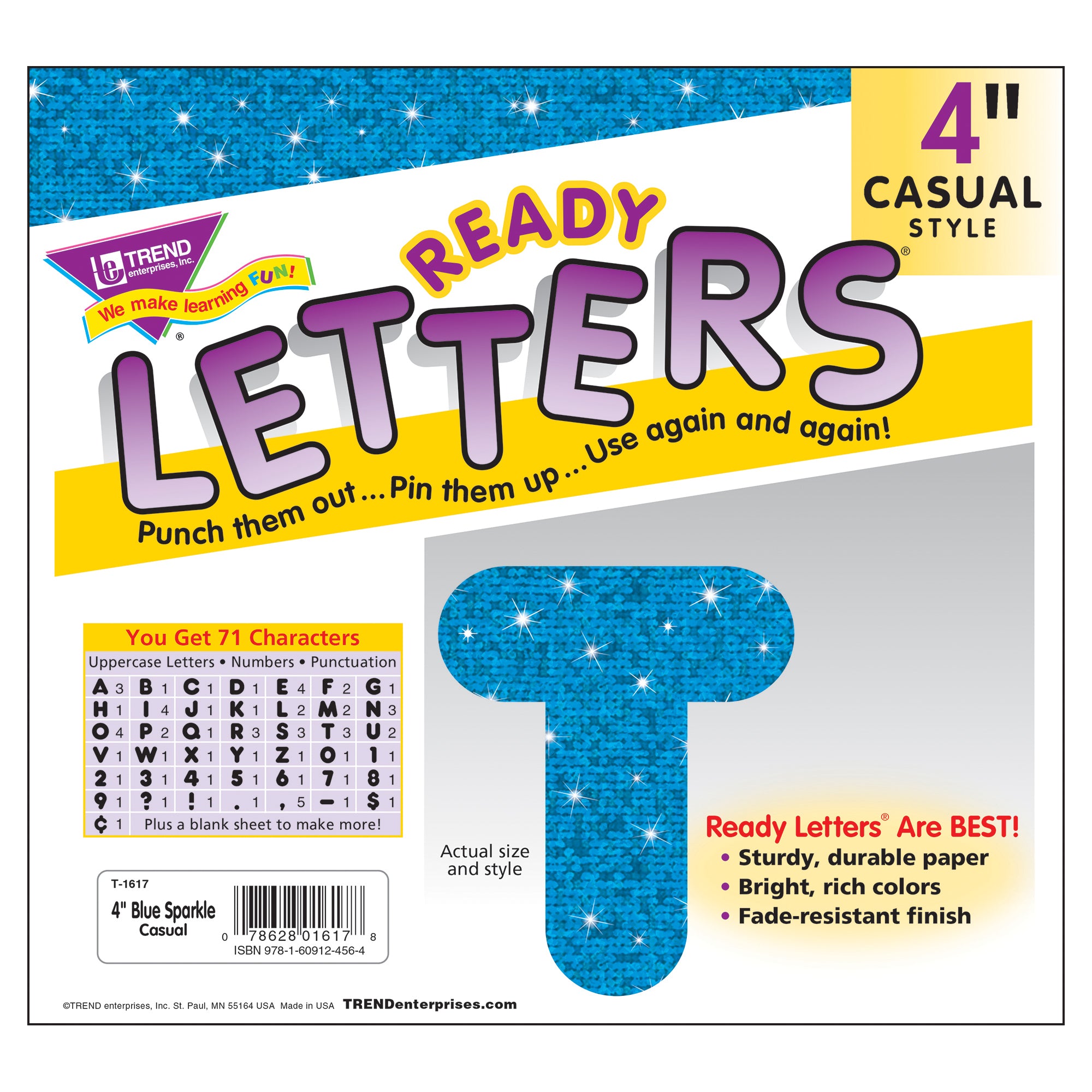 Blue Sparkle 4" Casual Uppercase Ready Letters®, 71 Per Pack, 3 Packs