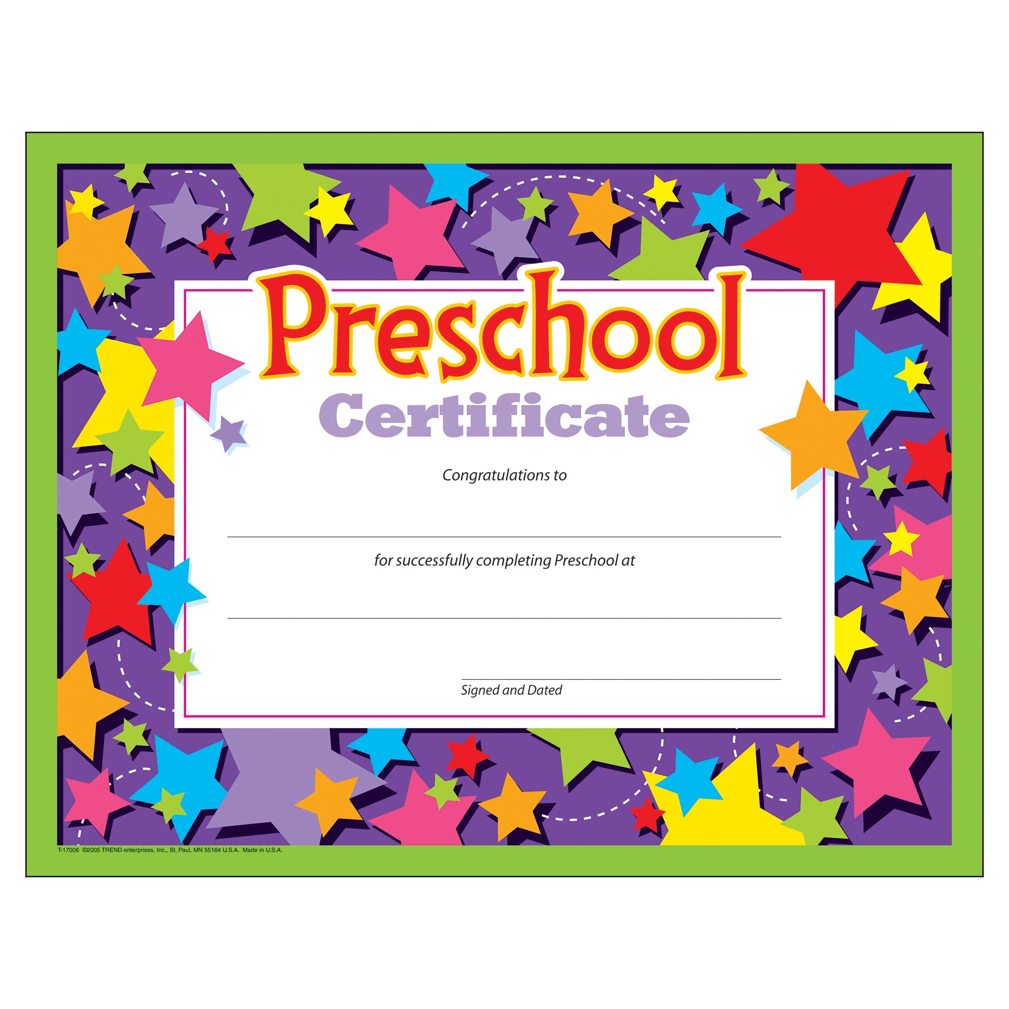 Preschool Certificate, 30 Per Pack, 6 Packs