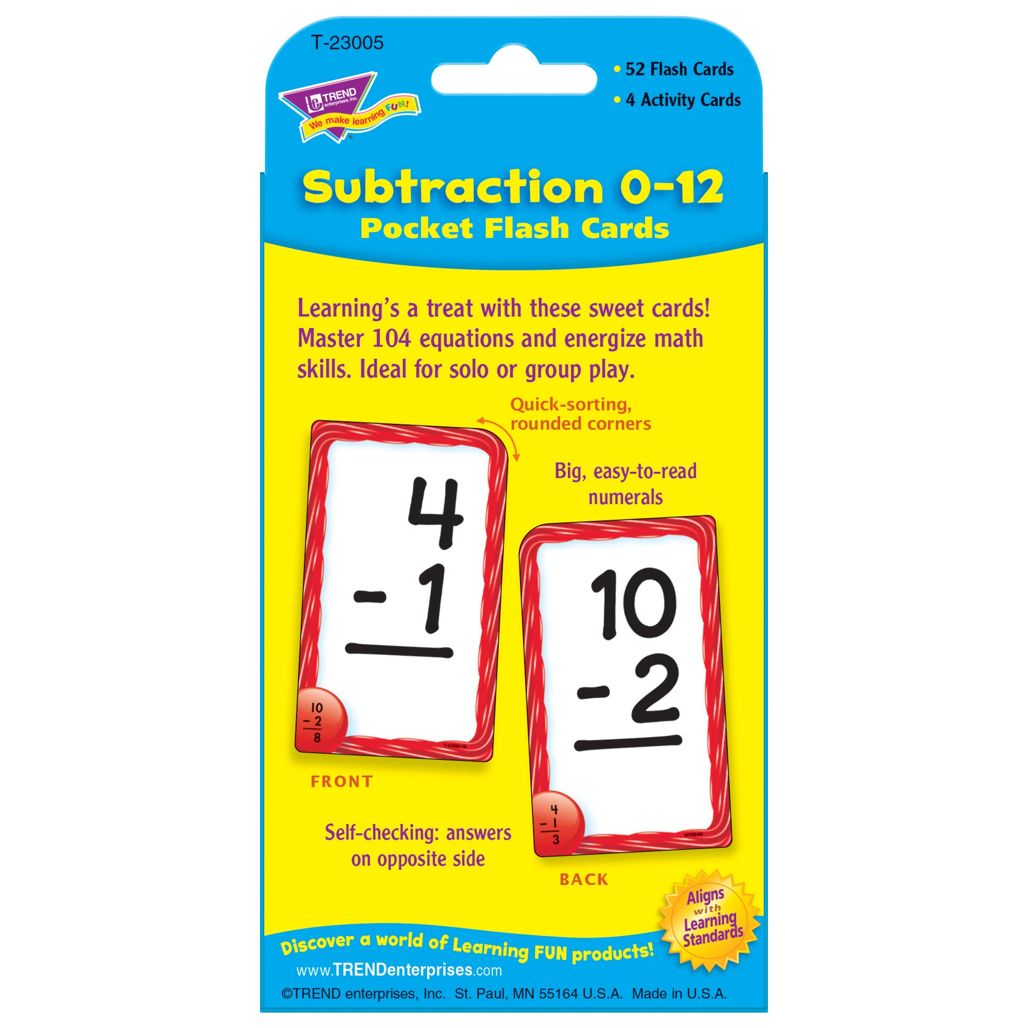 Subtraction 0-12 Pocket Flash Cards, 6 Packs