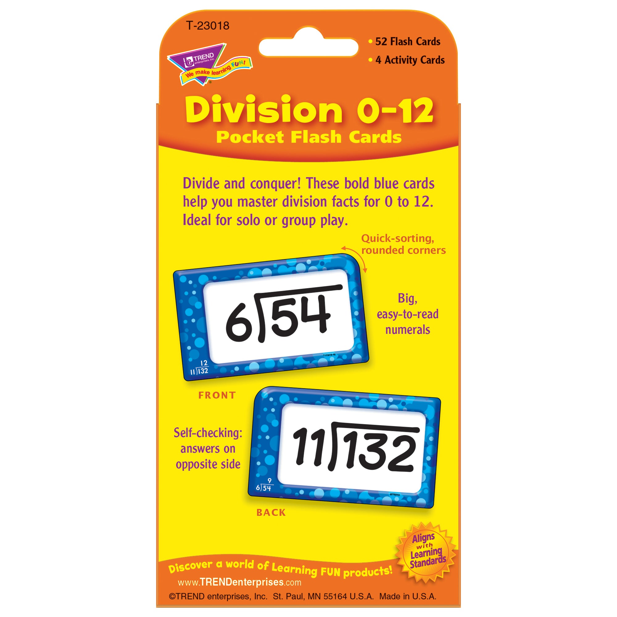 Division 0-12 Pocket Flash Cards, 6 Packs