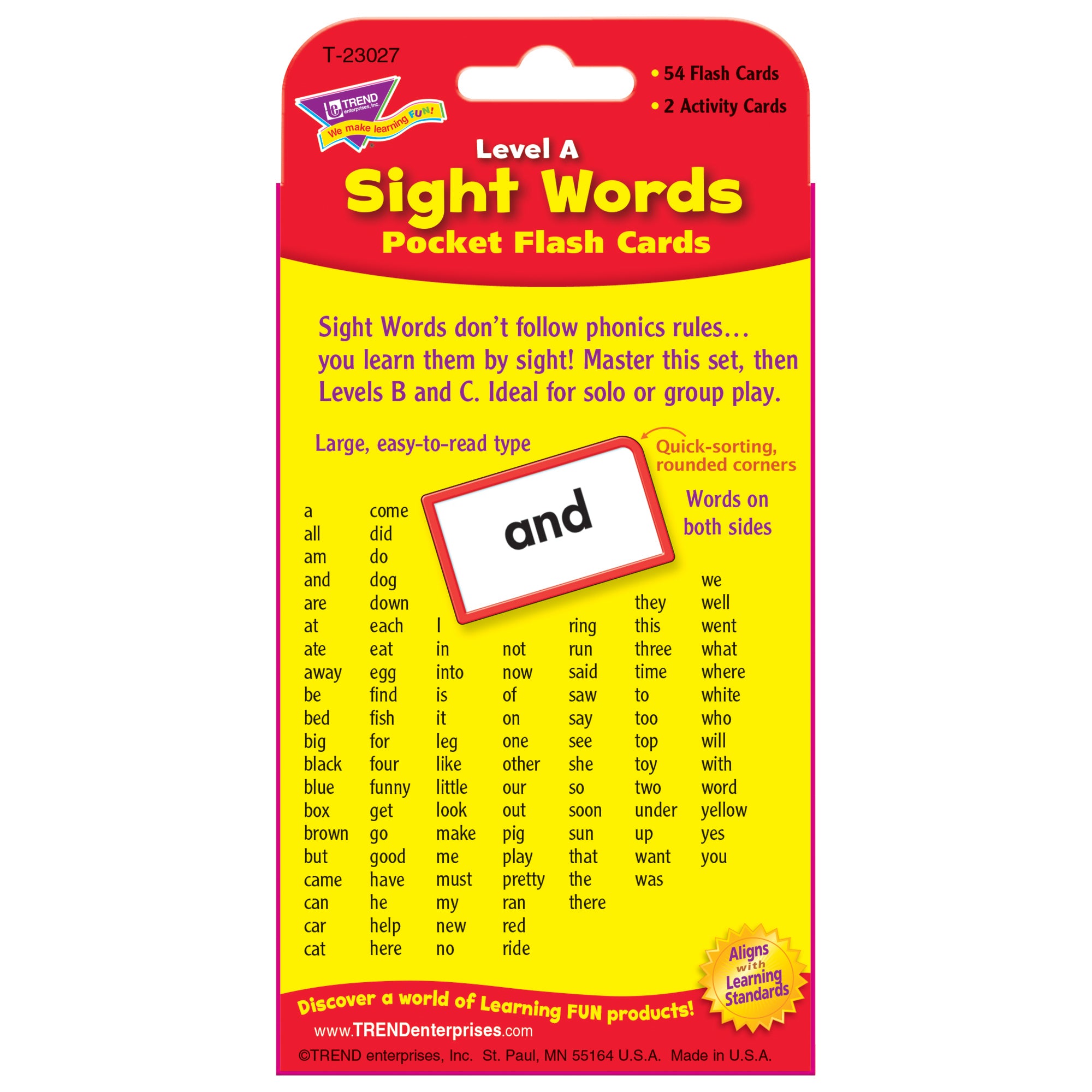 Sight Words – Level A Pocket Flash Cards, 6 Packs