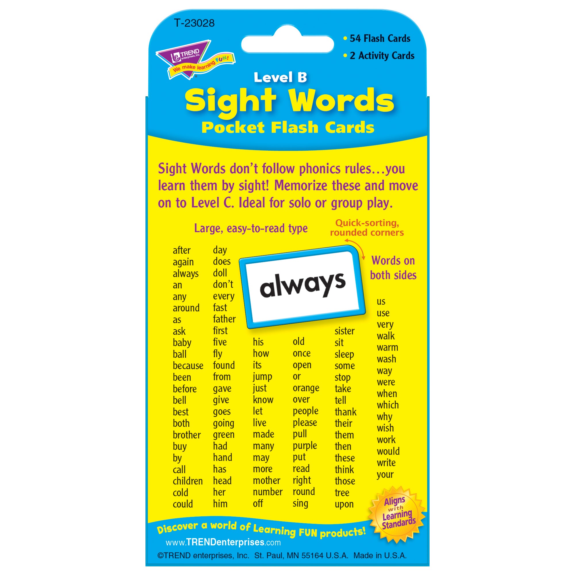 Sight Words – Level B Pocket Flash Cards, 6 Packs