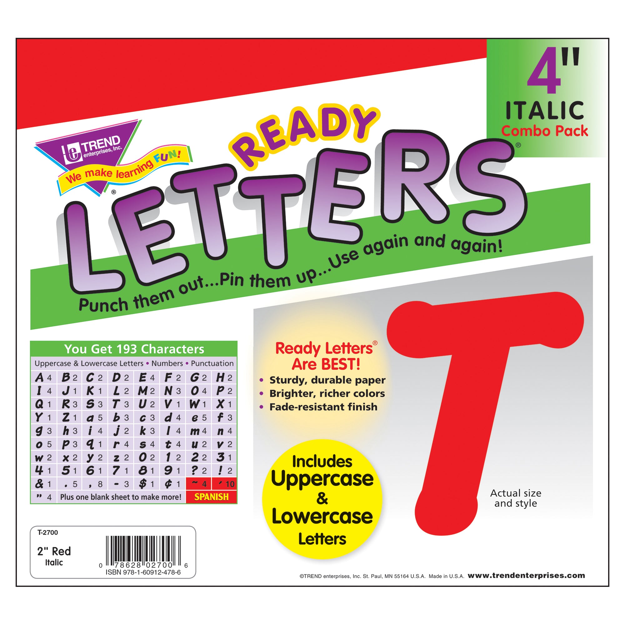 Red 4" Italic Combo Ready Letters®, 193 Per Pack, 3 Packs