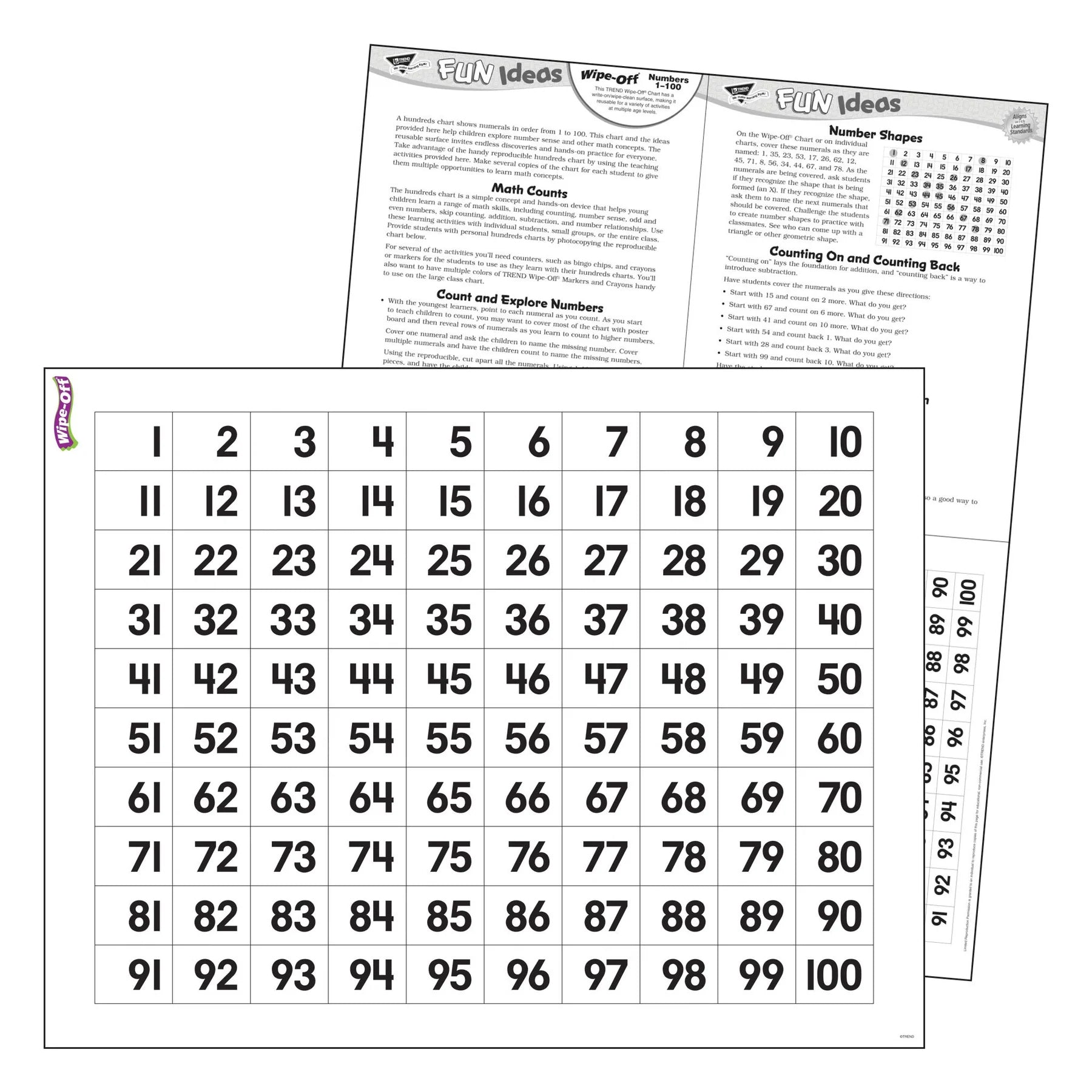 Numbers 1-100 Wipe-Off® Chart, 17" x 22", Pack of 6