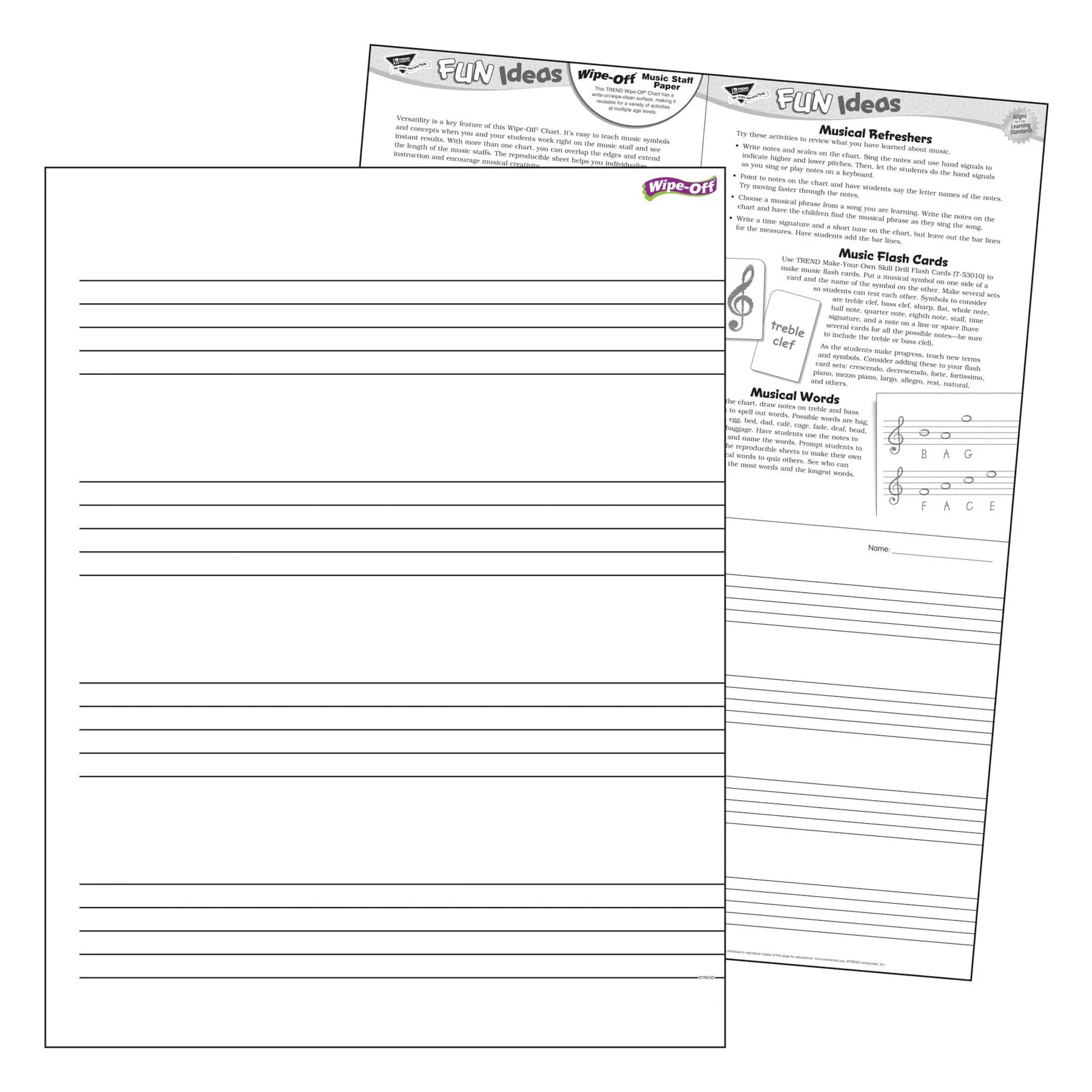 Music Staff Paper Wipe-Off® Chart, 17" x 22", Pack of 6