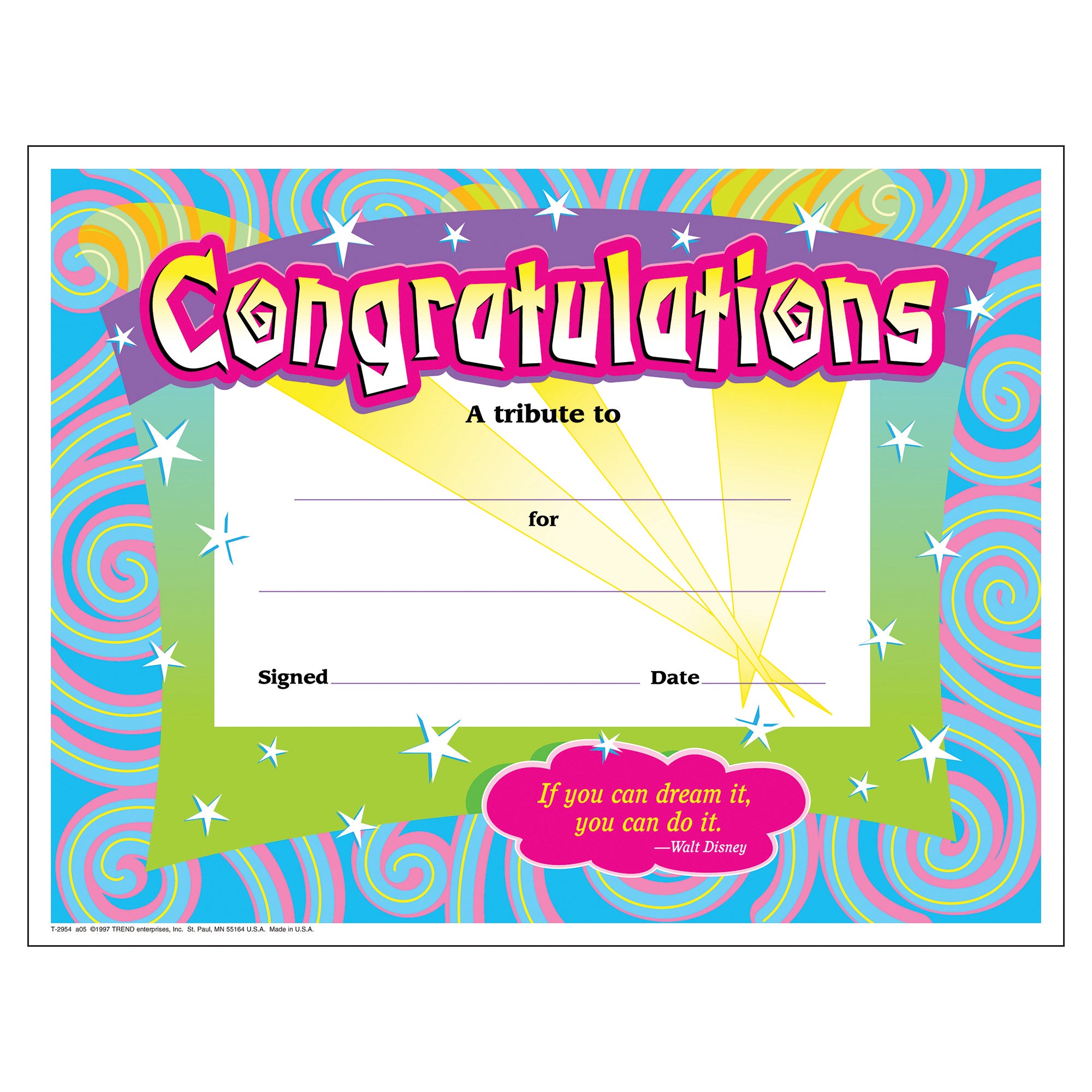 Congratulations/Swirls Colorful Classics Certificates, 30 Per Pack, 6 Packs