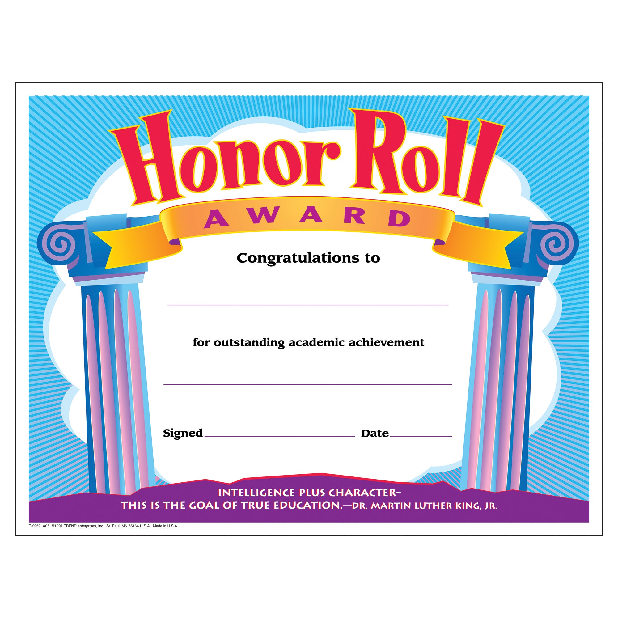 Honor Roll Award Colorful Classics Certificates, 30 Per Pack, 6 Packs