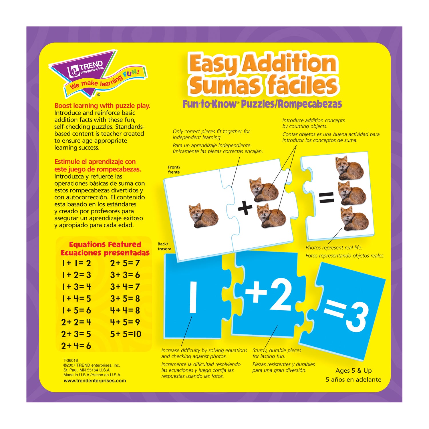 Easy Addition/Sumas faciles Fun-to-Know® Puzzles, Pack of 2