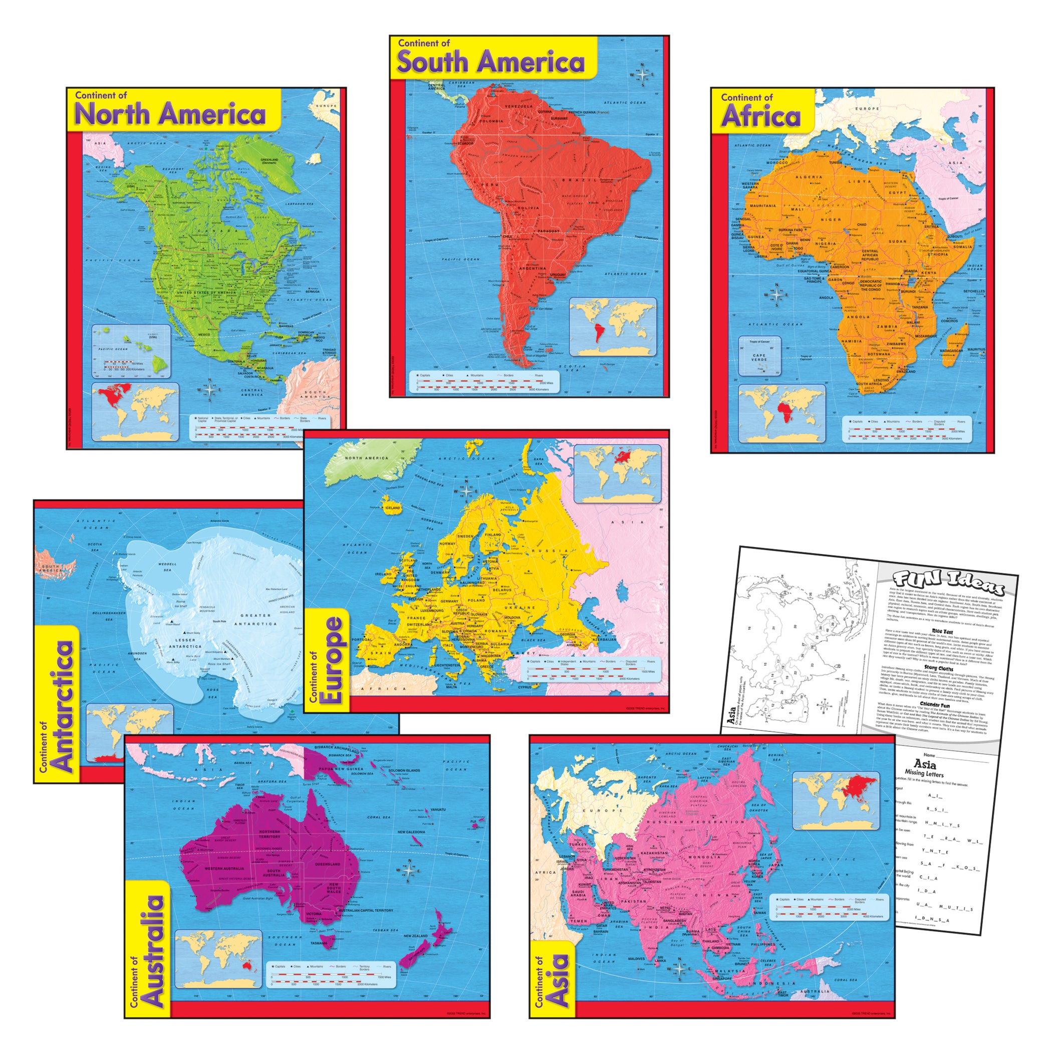 Continents Learning Charts Combo Pack, Set of 7