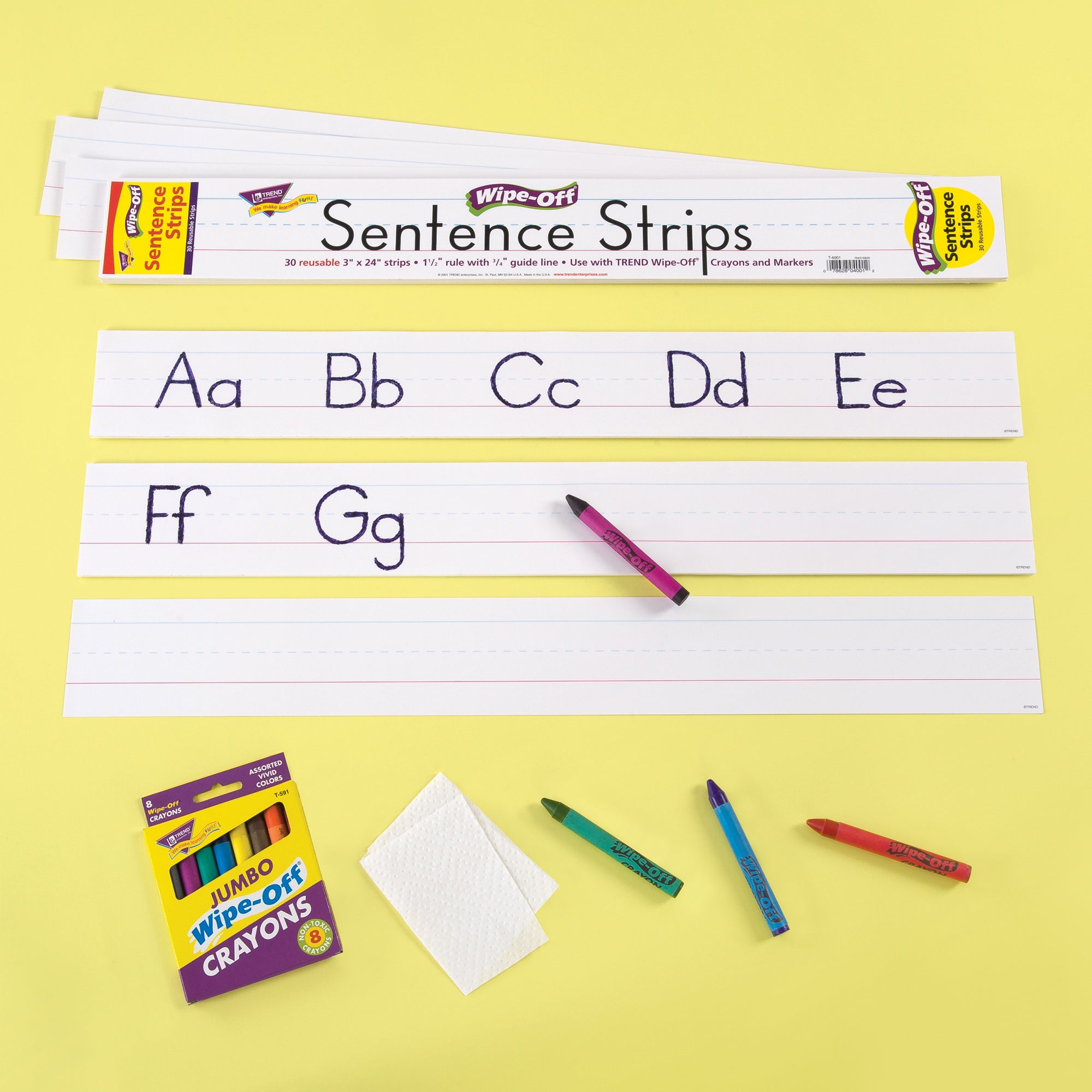 Wipe-Off® Sentence Strips, 3" x 24", White, 30 Per Pack, 3 Packs