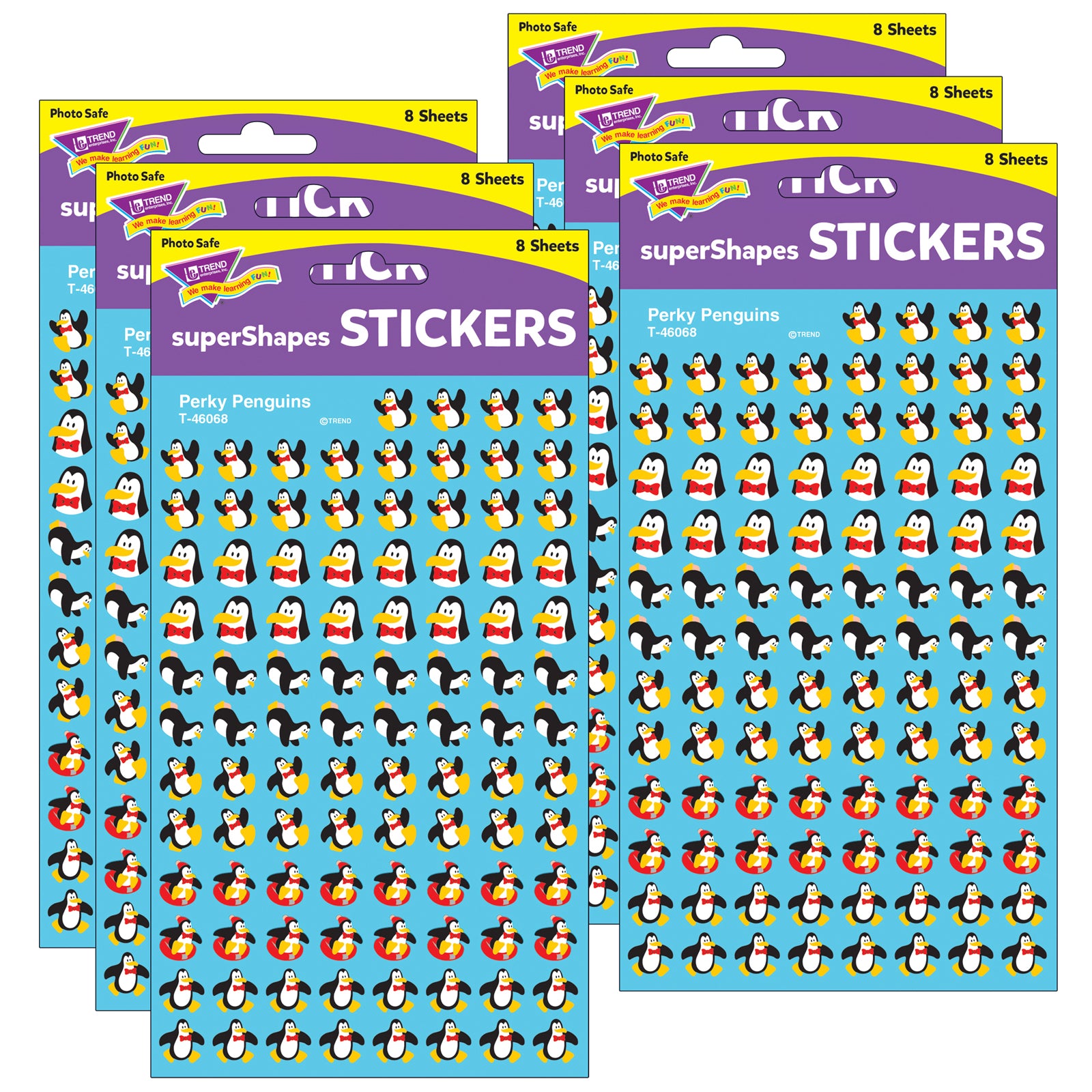 Perky Penguins superShapes Stickers, 800 Per Pack, 6 Packs