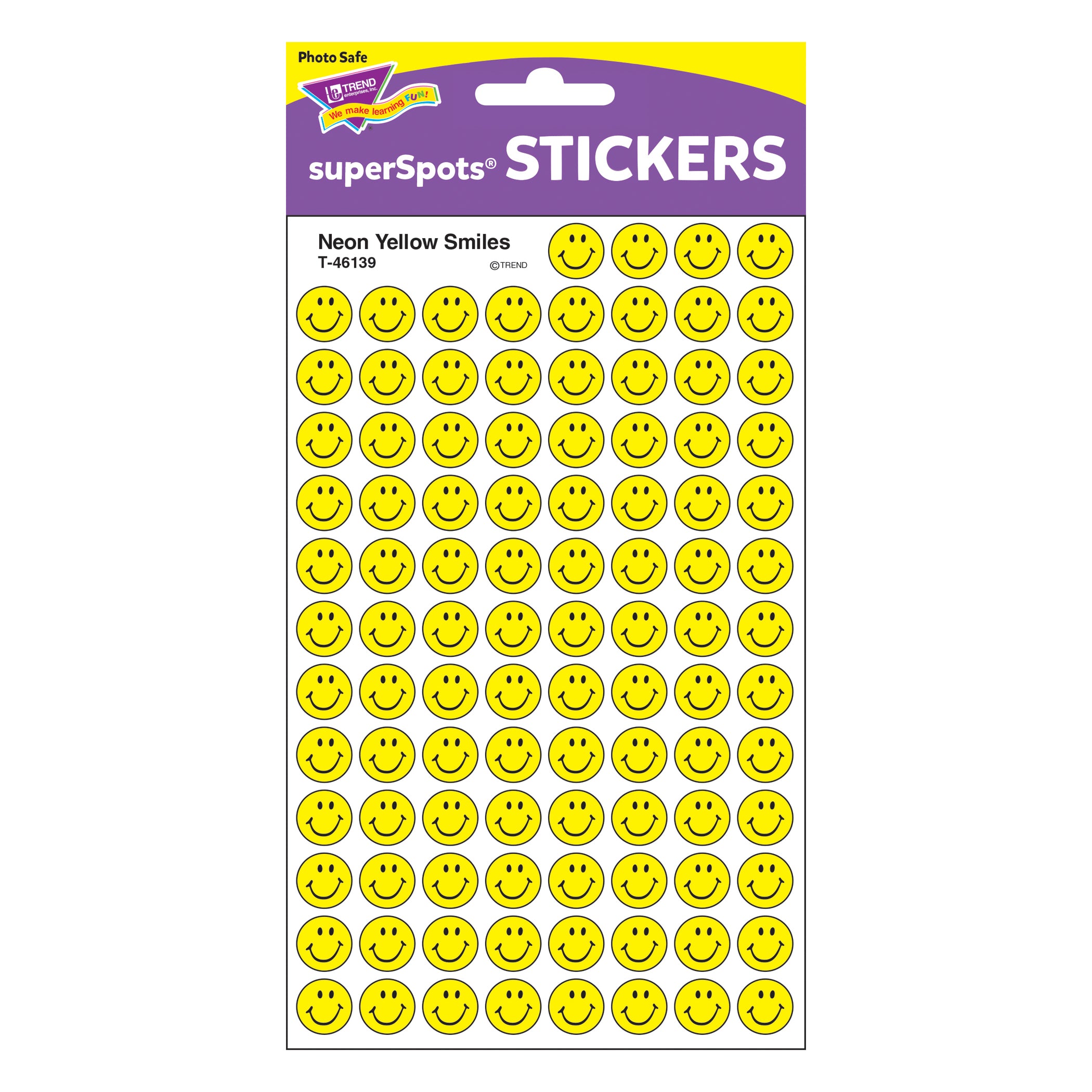 Neon Yellow Smiles superSpots® Stickers, 800 Per Pack, 6 Packs