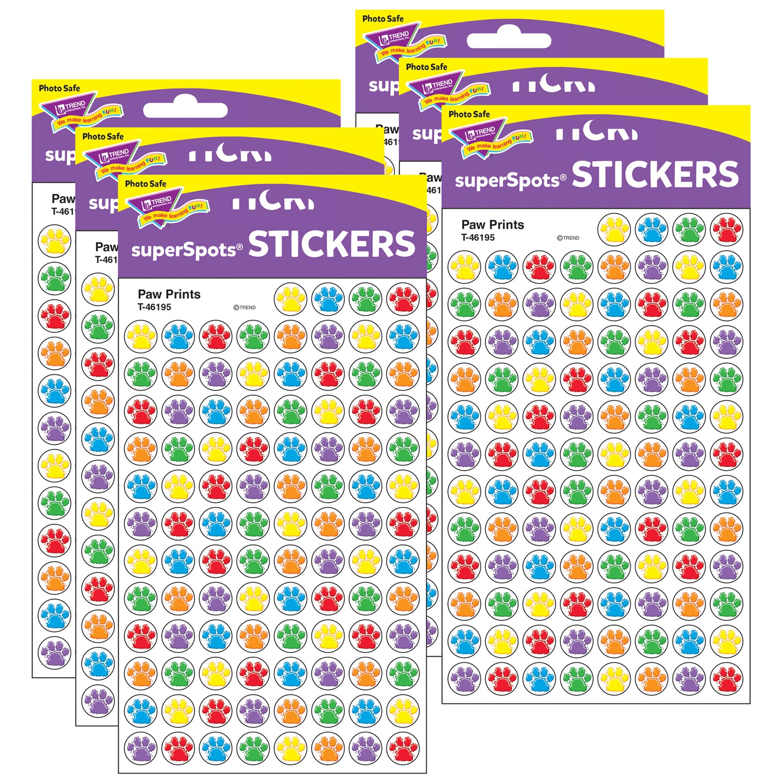 Paw Prints superSpots® Stickers, 800 Per Pack, 6 Packs