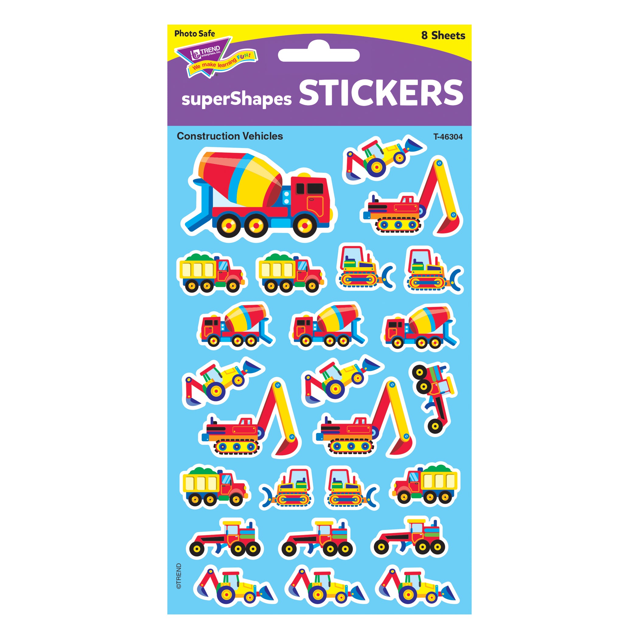 Construction Vehicles superShapes Stickers-Large, 200 Per Pack, 6 Packs