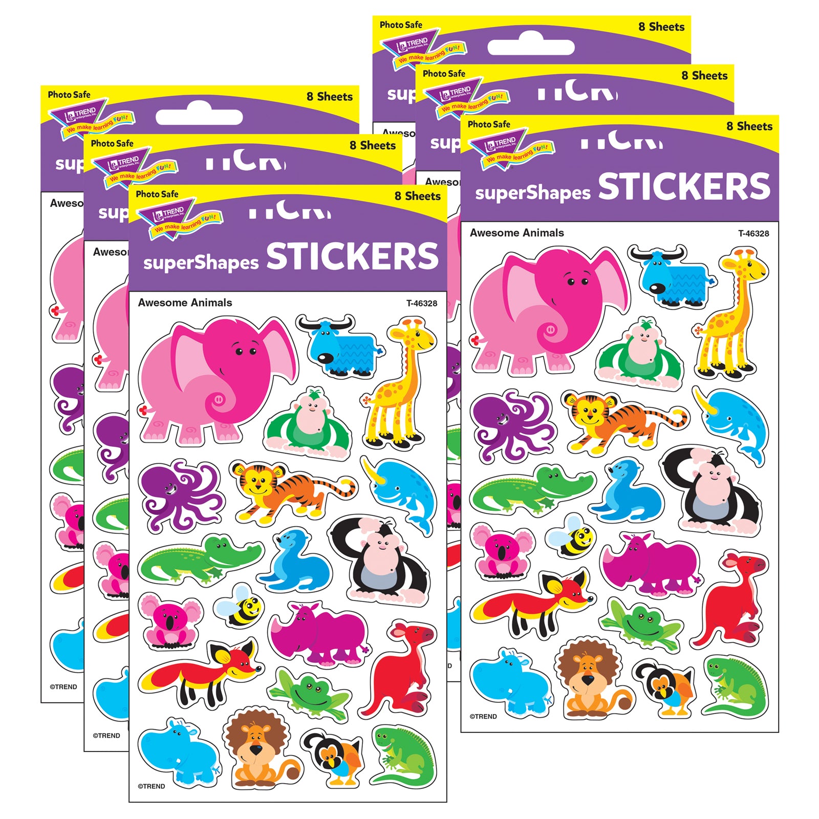 Awesome Animals superShapes Stickers-Large, 160 Per Pack, 6 Packs