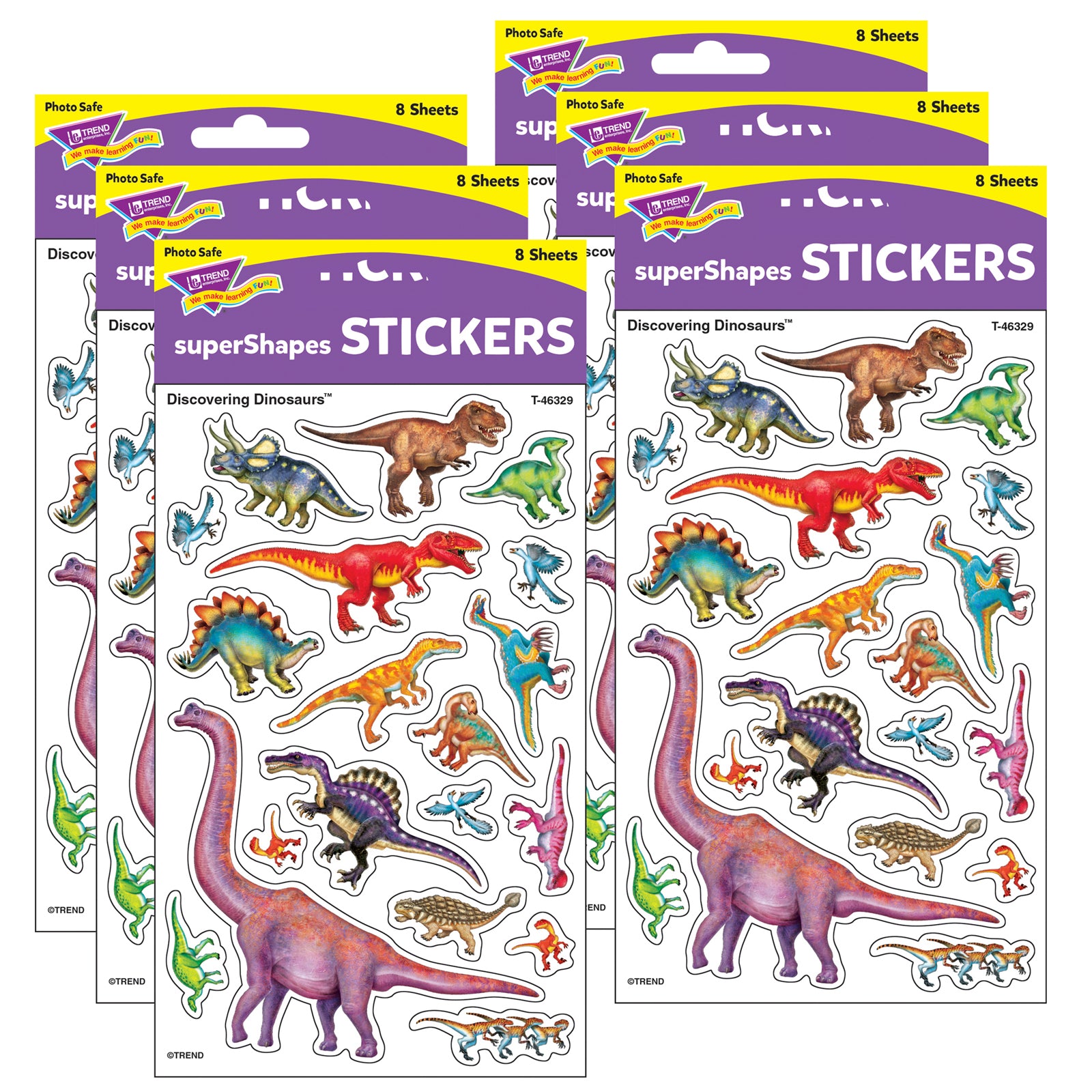 Discovering Dinosaurs® superShapes Stickers-Large, 152 Per Pack, 6 Packs