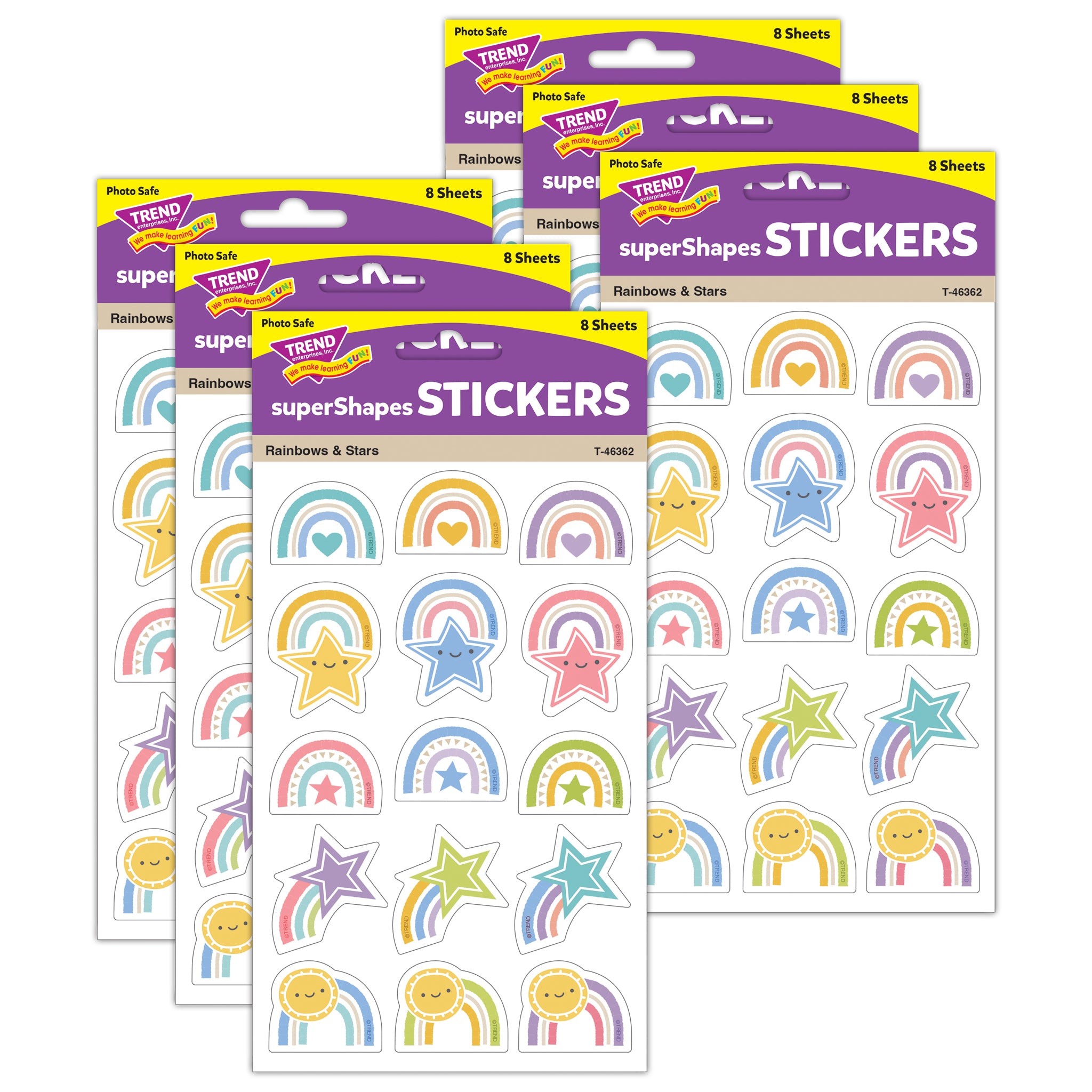 Rainbows & Stars Large superShapes Stickers, 120 Per Pack, 6 Packs