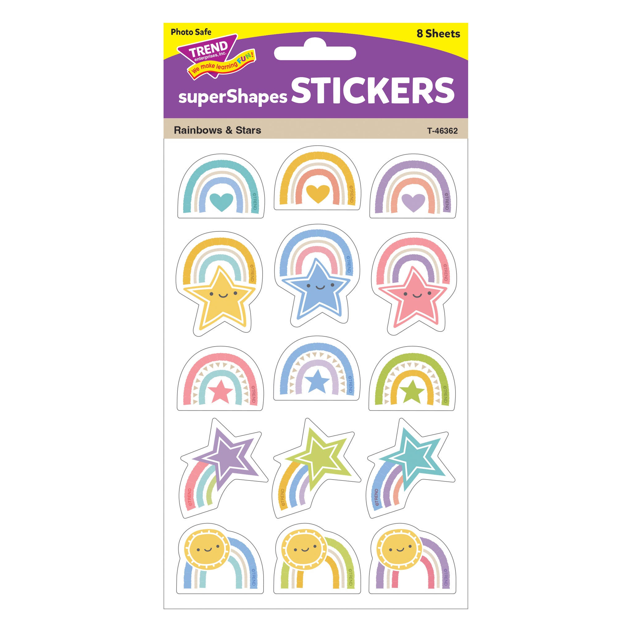 Rainbows & Stars Large superShapes Stickers, 120 Per Pack, 6 Packs