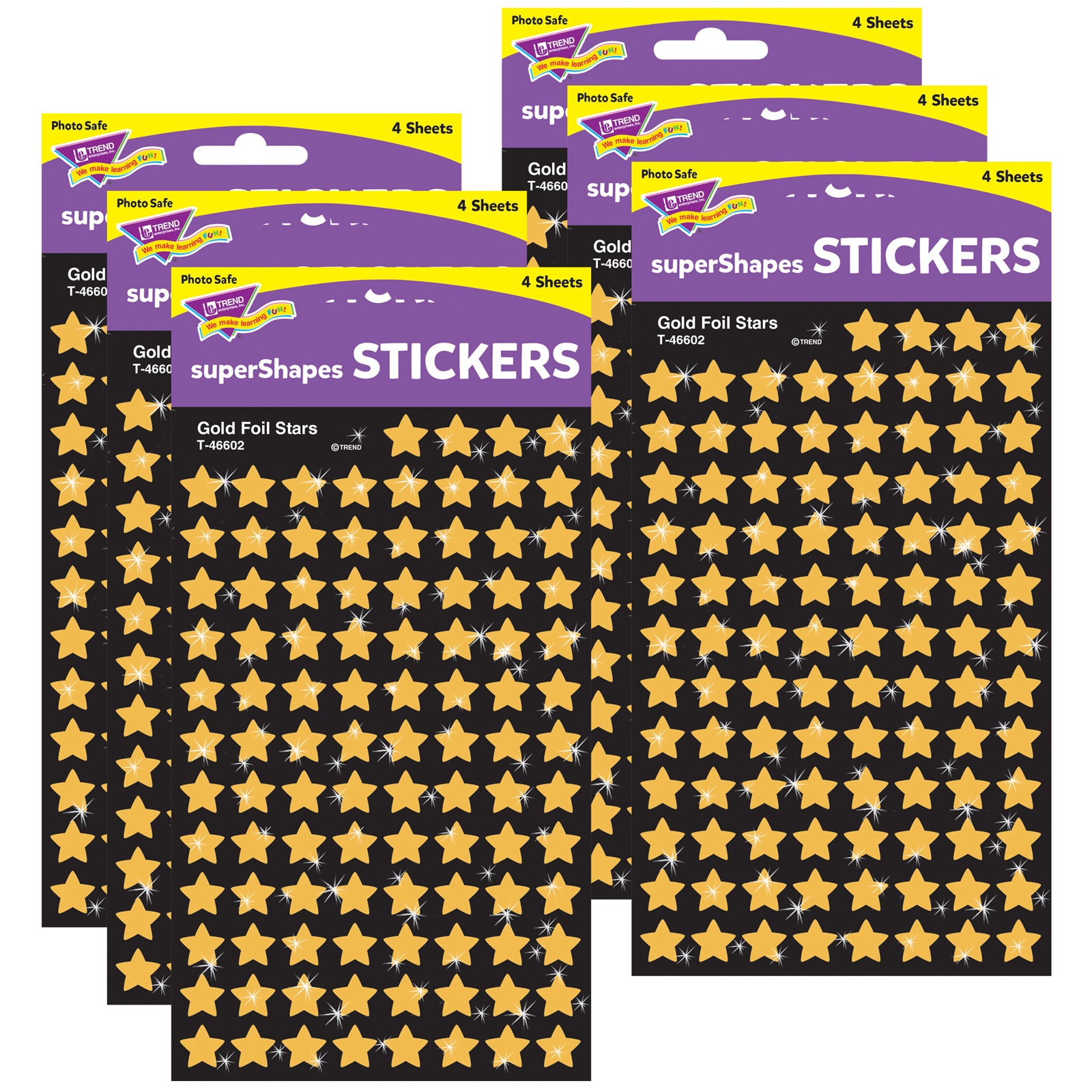 Gold Foil Stars superShapes Stickers, 400 Per Pack, 6 Packs