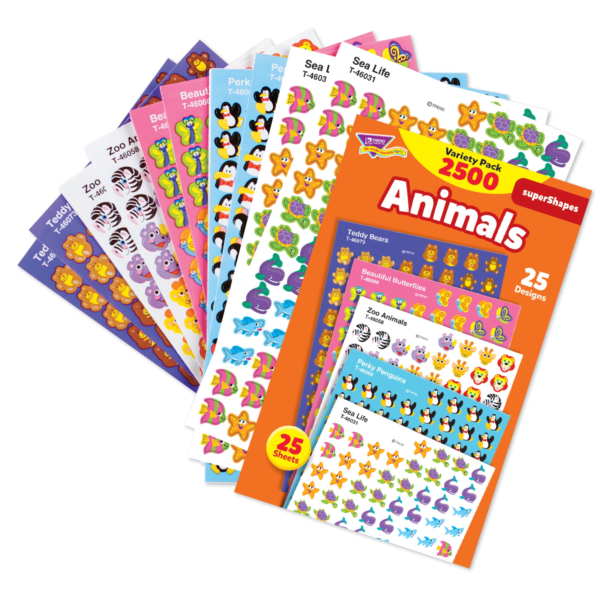 Animals superShapes Stickers Variety Pack, 2500 Per Pack, 3 Packs