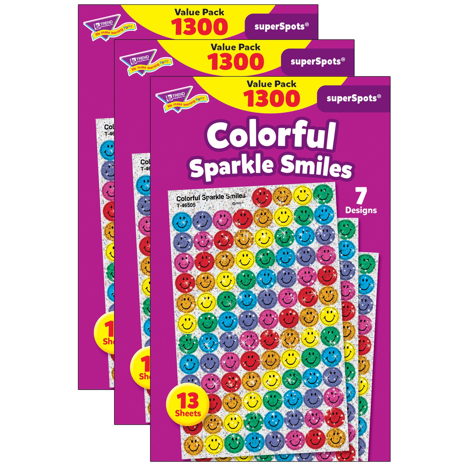 Colorful Sparkle Smiles superSpots® Value Pack, 1300 Per Pack, 3 Packs