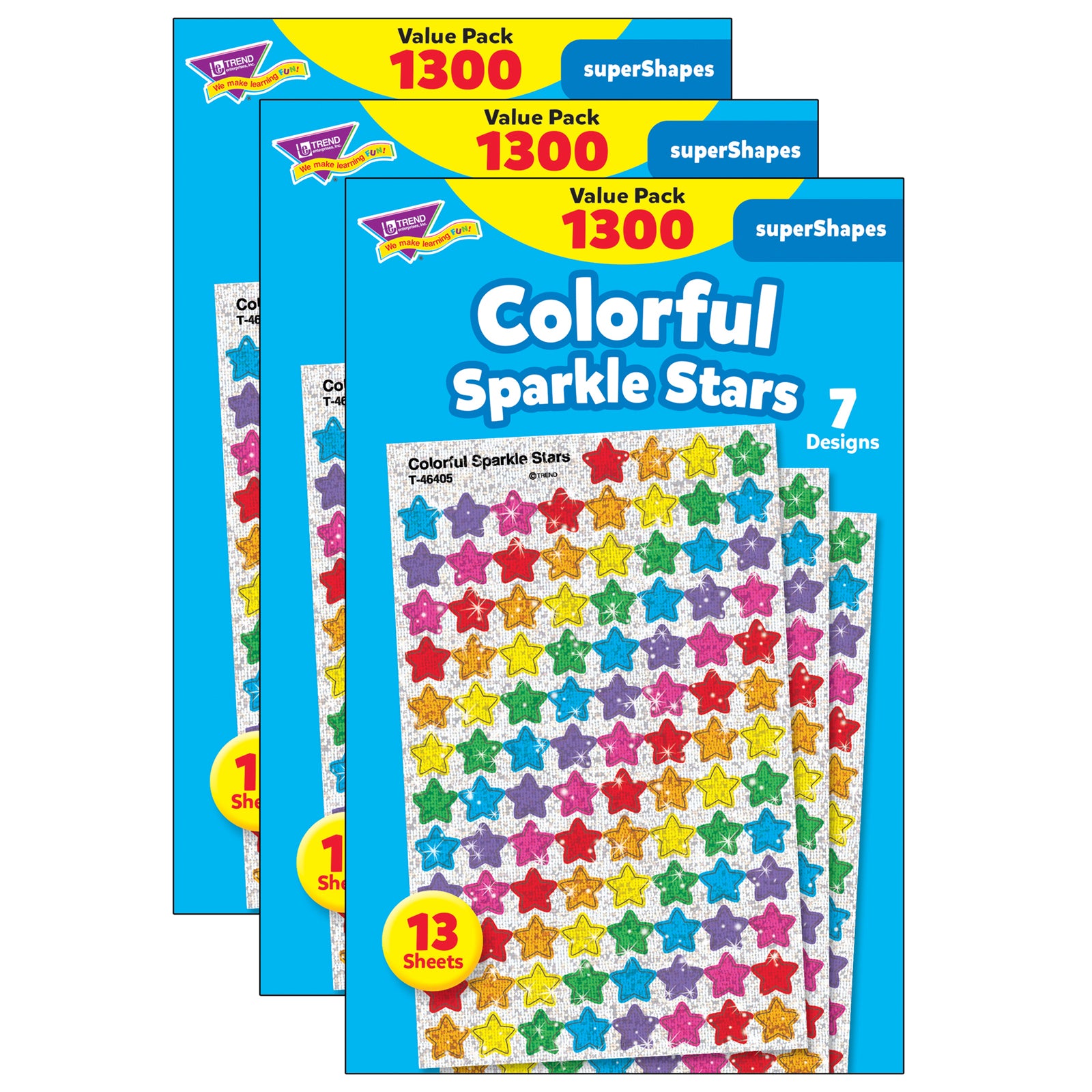 Colorful Sparkle Stars superShapes Value Pack, 1300 Per Pack, 3 Packs