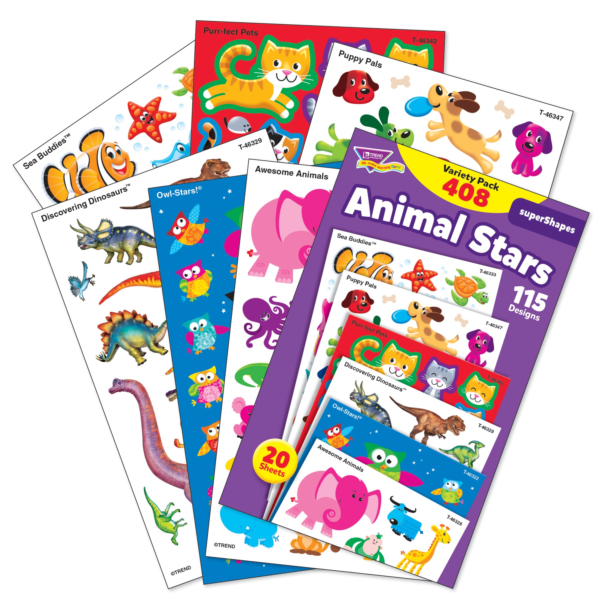 Animal Stars superShapes Stickers-Large Variety Pack, 408 Per Pack, 3 Packs