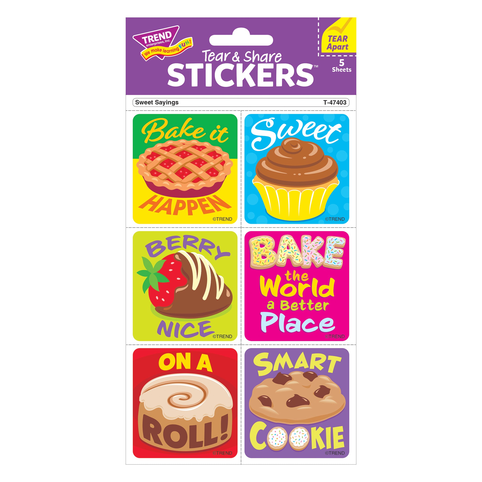 Sweet Sayings Tear & Share Stickers®, 30 Per Pack, 6 Packs