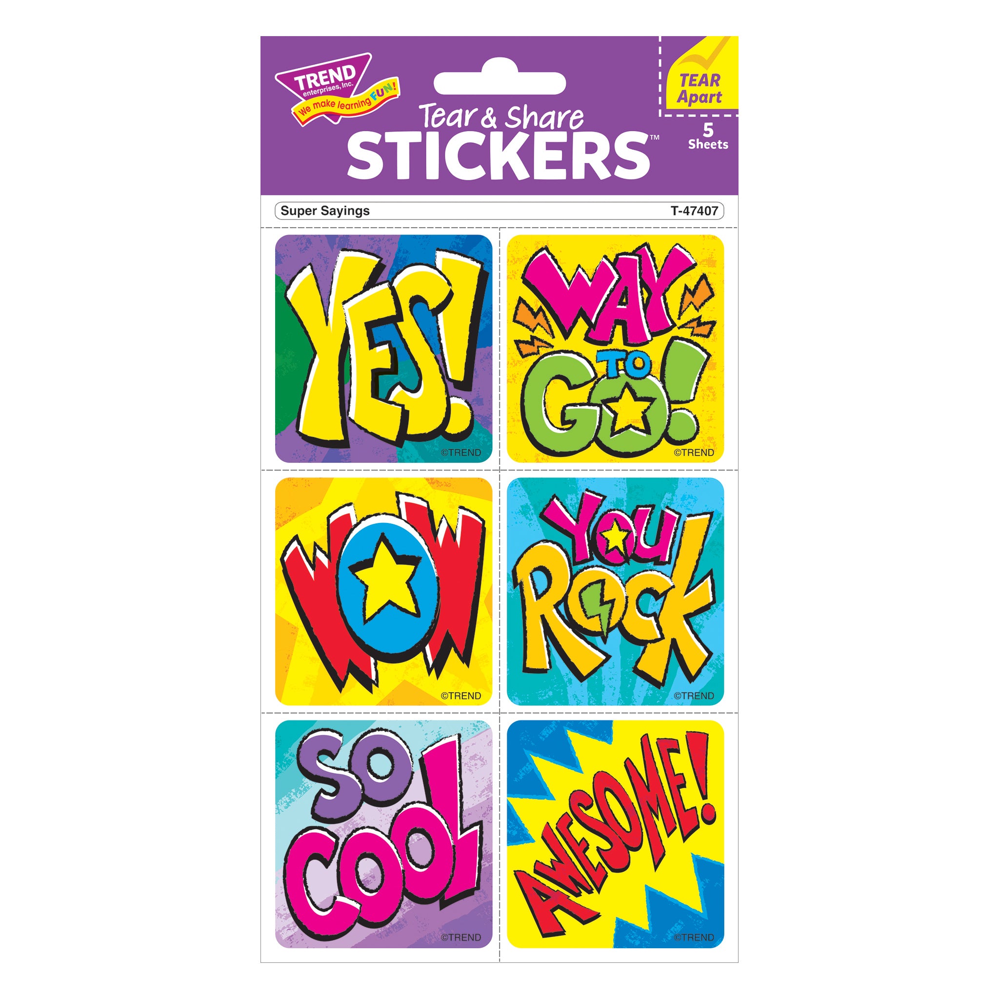 Super Sayings Tear & Share Stickers®, 30 Per Pack, 6 Packs