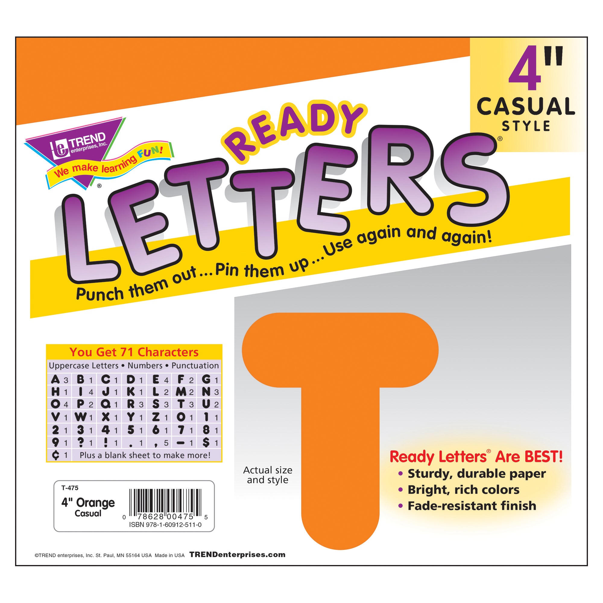 Orange 4" Casual Uppercase Ready Letters®, 6 Packs