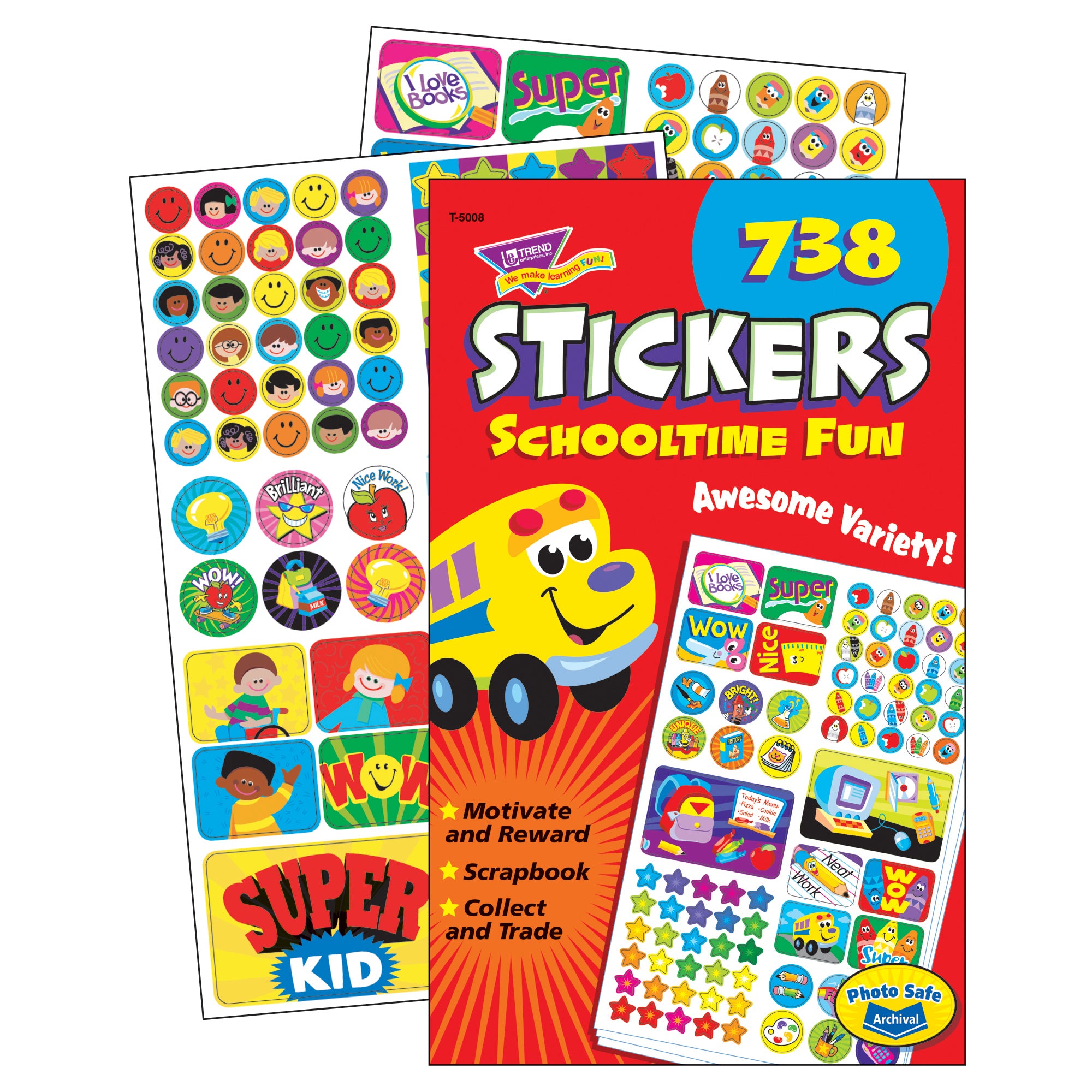 Schooltime Fun Sticker Pad, 738 Sticker Per Pad, Pack of 6