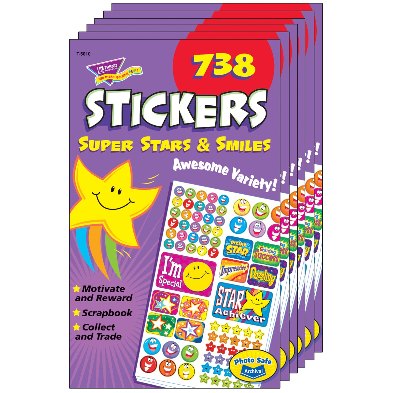 Super Stars & Smiles Sticker Pad, 738 Stickers Per Pad, 6 Pads