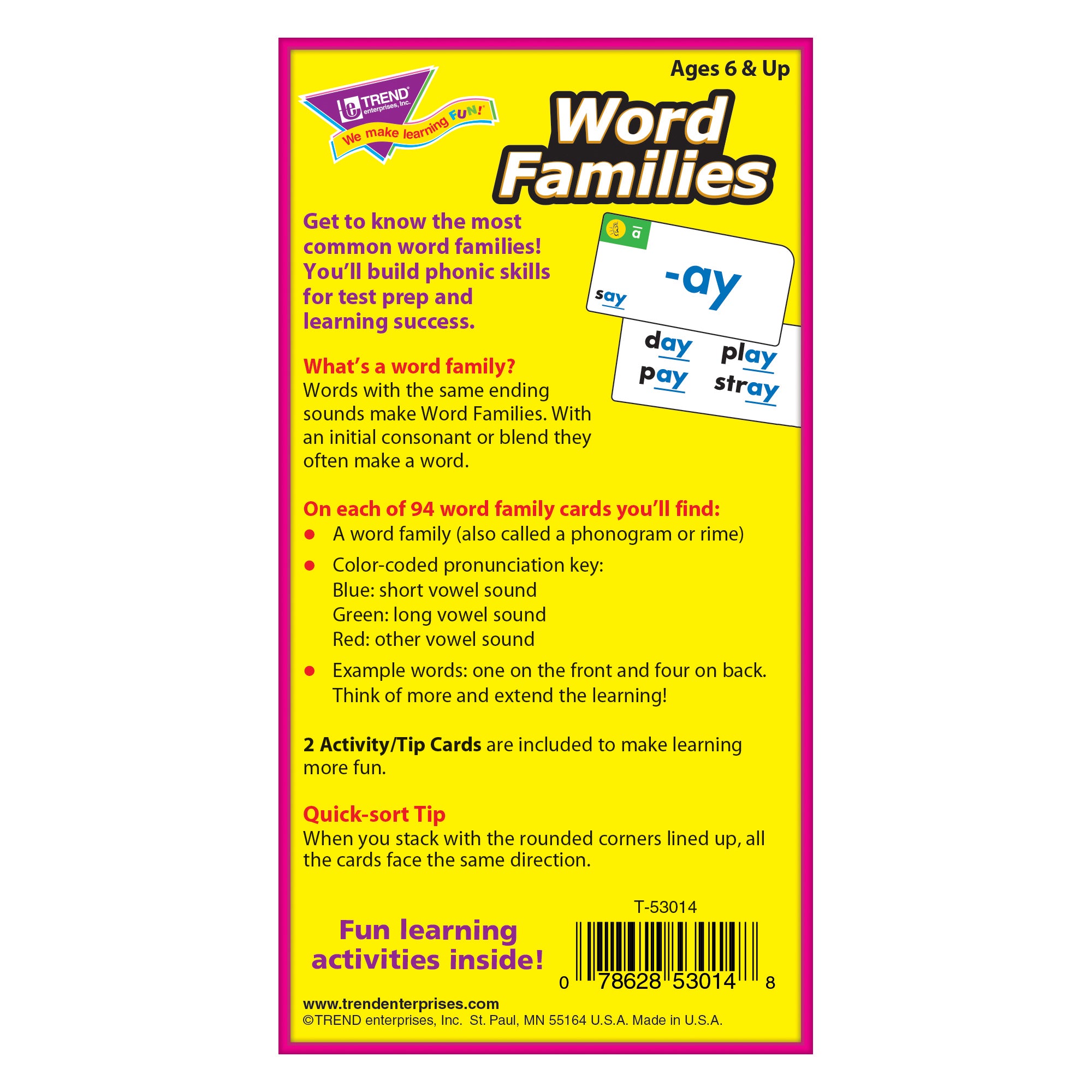 Word Families Skill Drill Flash Cards, 3 Packs